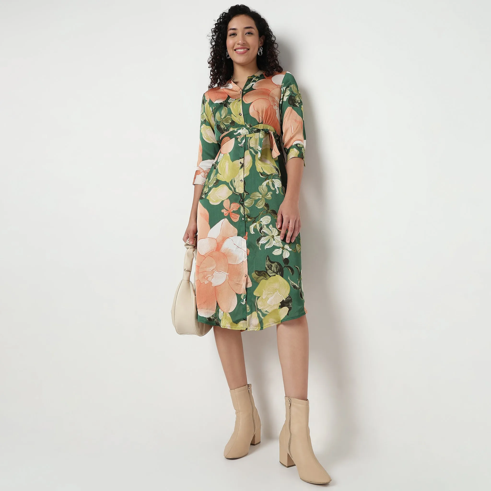 Printed Band Collar Dress CoolingChannelFabric