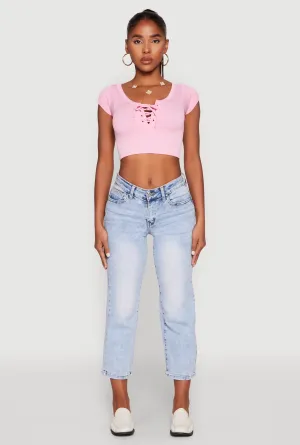 Seamless Lace Up Cable Knit Crop Top Fashionable Wear Comfy Wardrobe