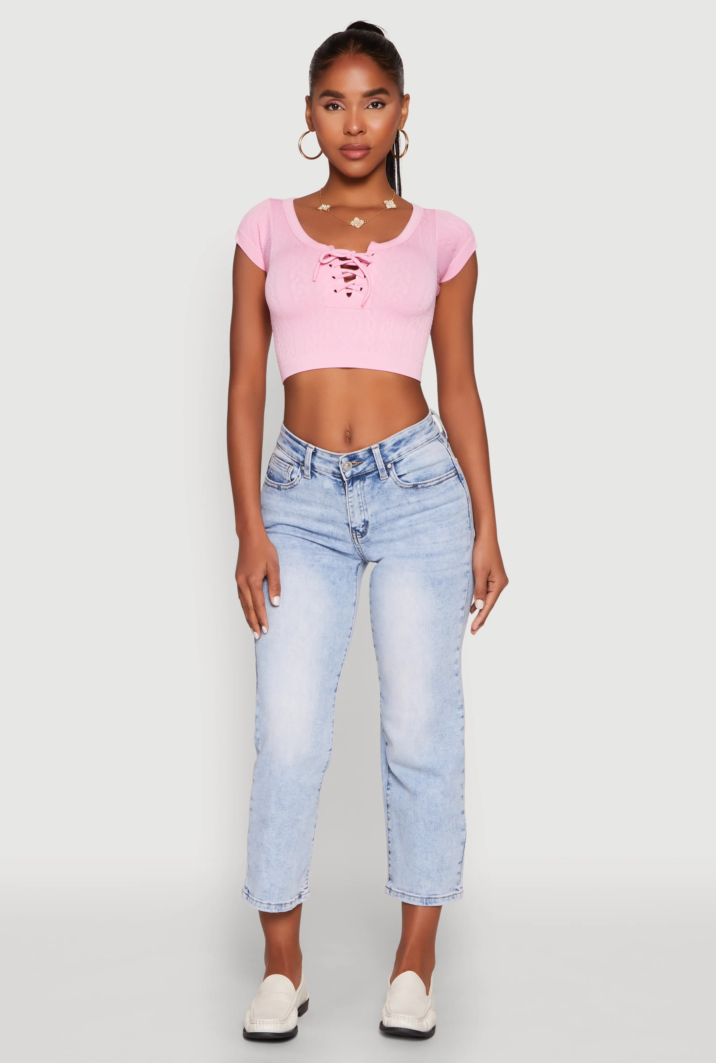 Seamless Lace Up Cable Knit Crop Top Breathable knit