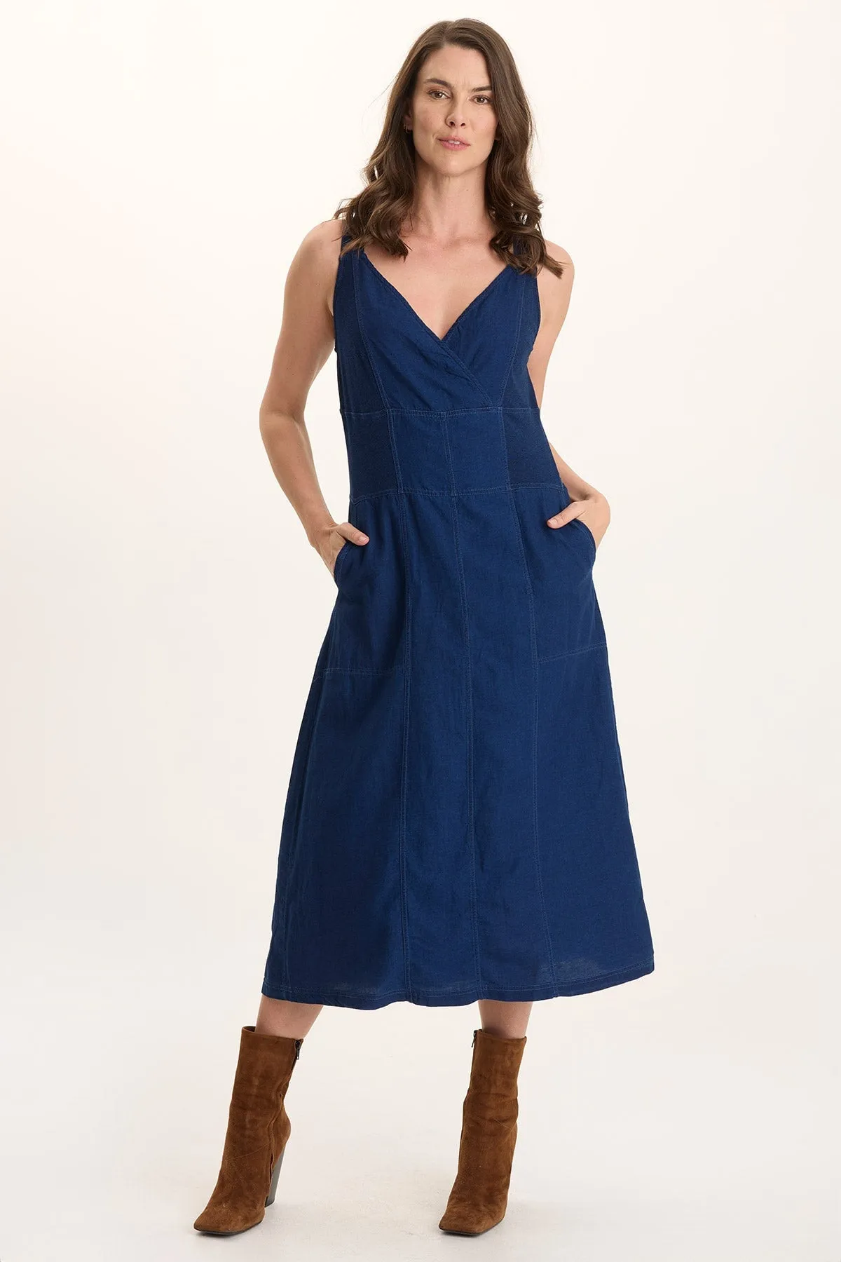 StainReleaseCoating Night Charm Lyall Mock Denim Twill Midi Tank Dress