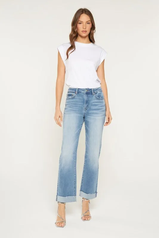 Metro Edge Green Fit Mica Queen Blue High Rise Cuff Straight Leg Jean