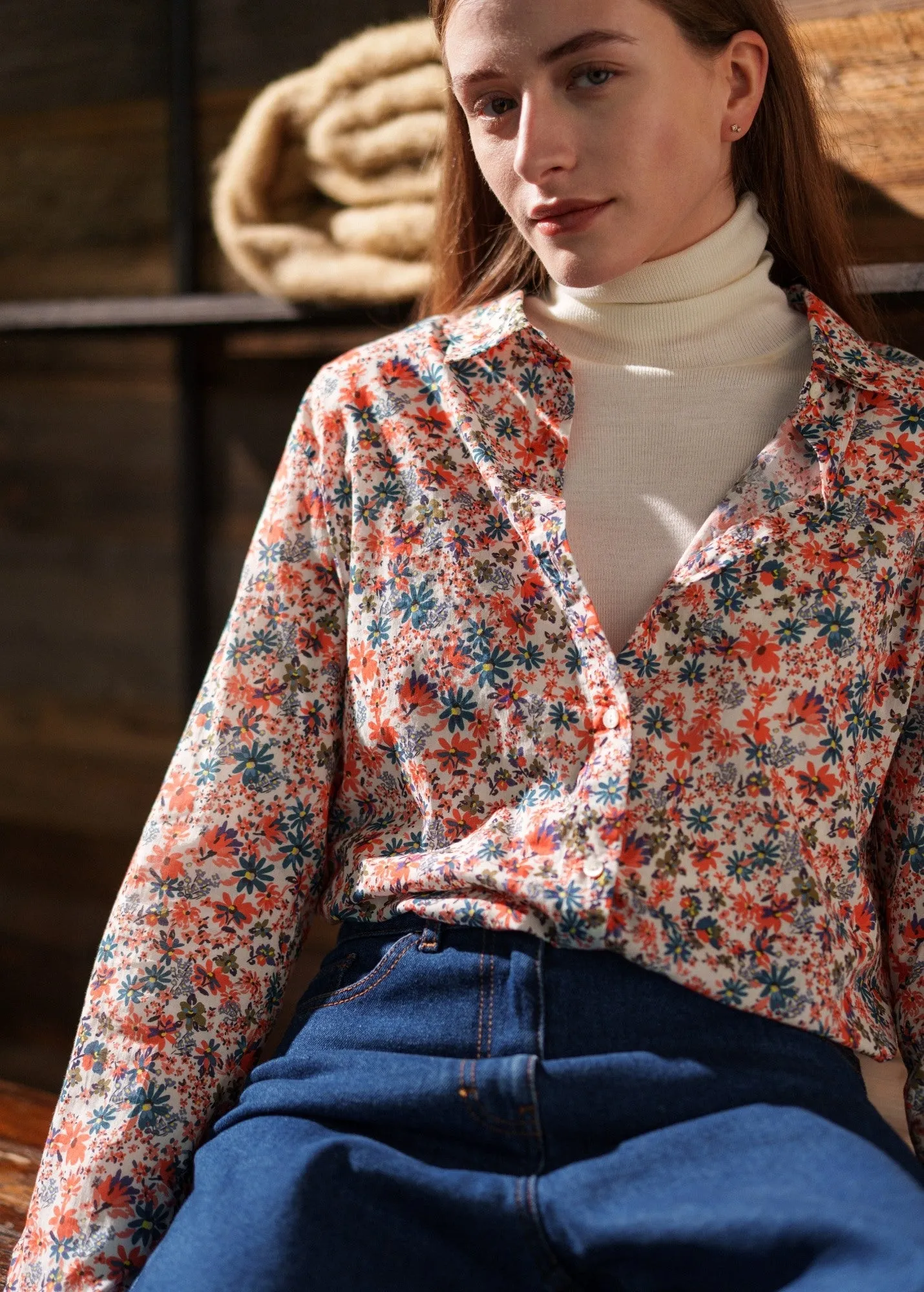 Bold Core FANNY - Floral Cotton Veil Button-Down Blouse (FLORAL)
