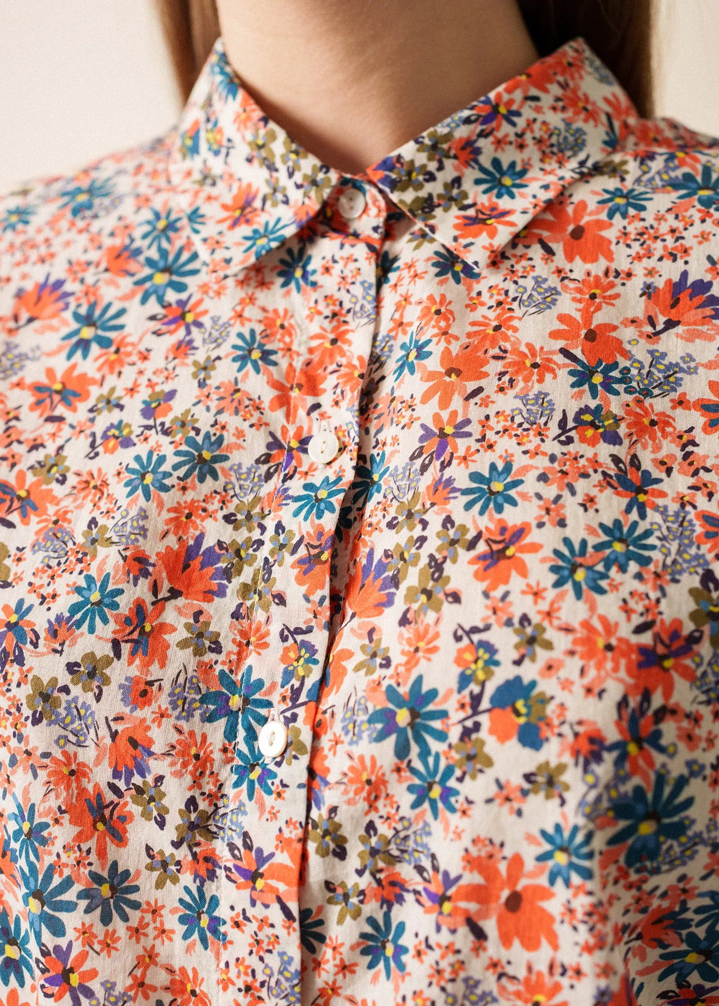 AntiPilling Surface Faith Core FANNY - Floral Cotton Veil Button-Down Blouse (FLORAL)