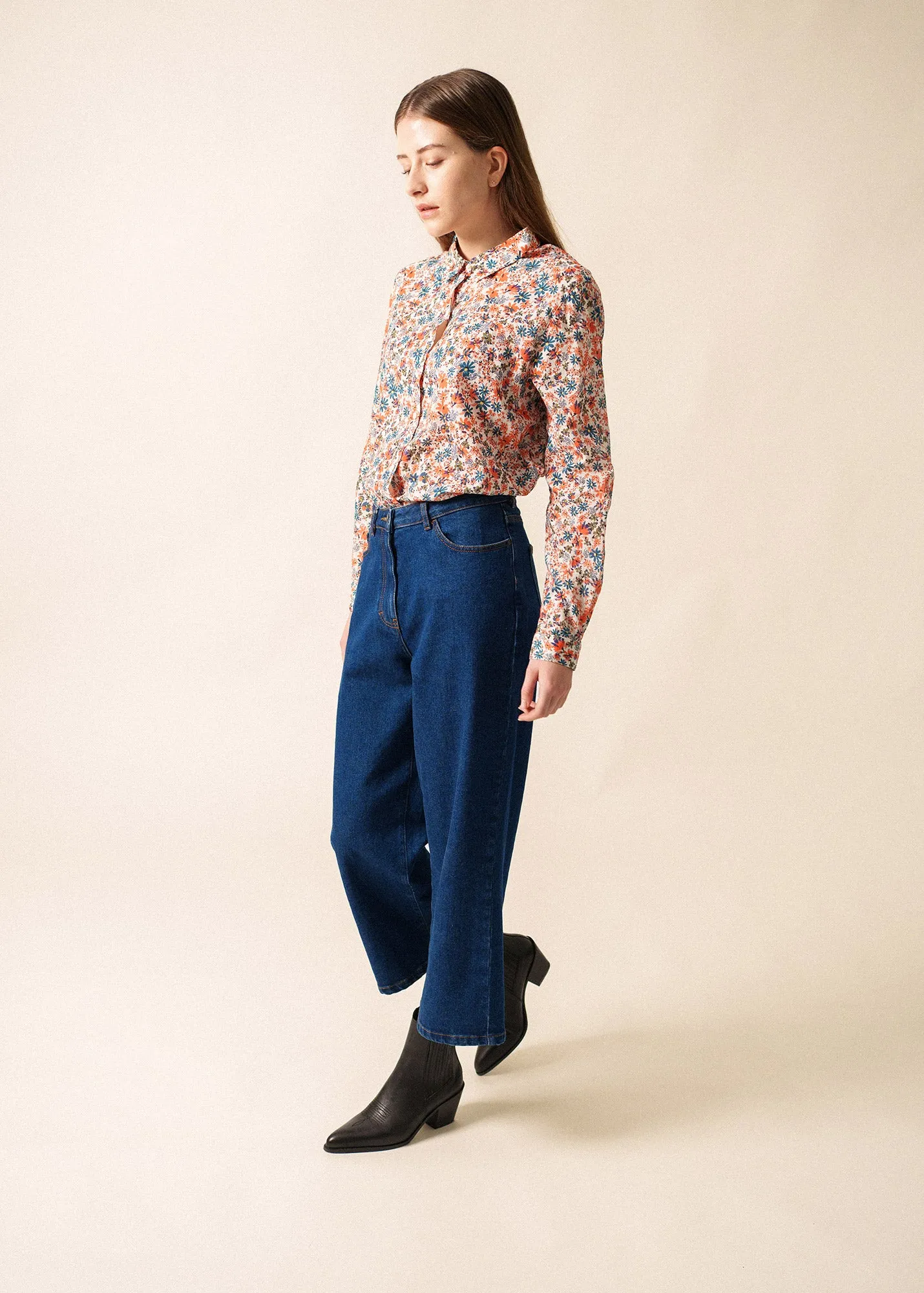 FANNY - Floral Cotton Veil Button-Down Blouse (FLORAL) Functional Fit