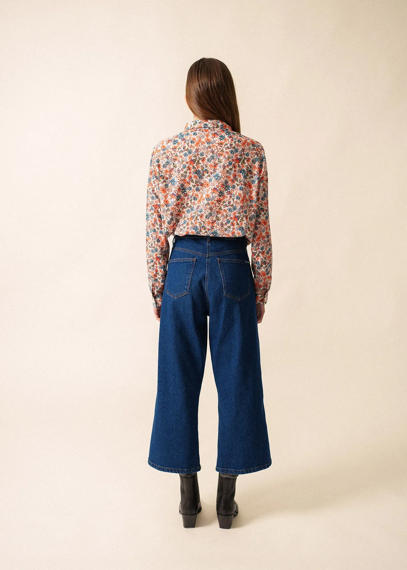Flatlock stitching AntiSnagFabric FANNY - Floral Cotton Veil Button-Down Blouse (FLORAL)