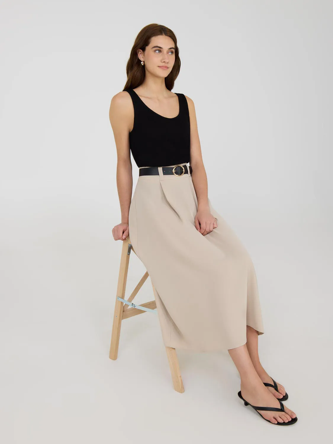 Quick Wear Belted A-Line Satin Skirt
