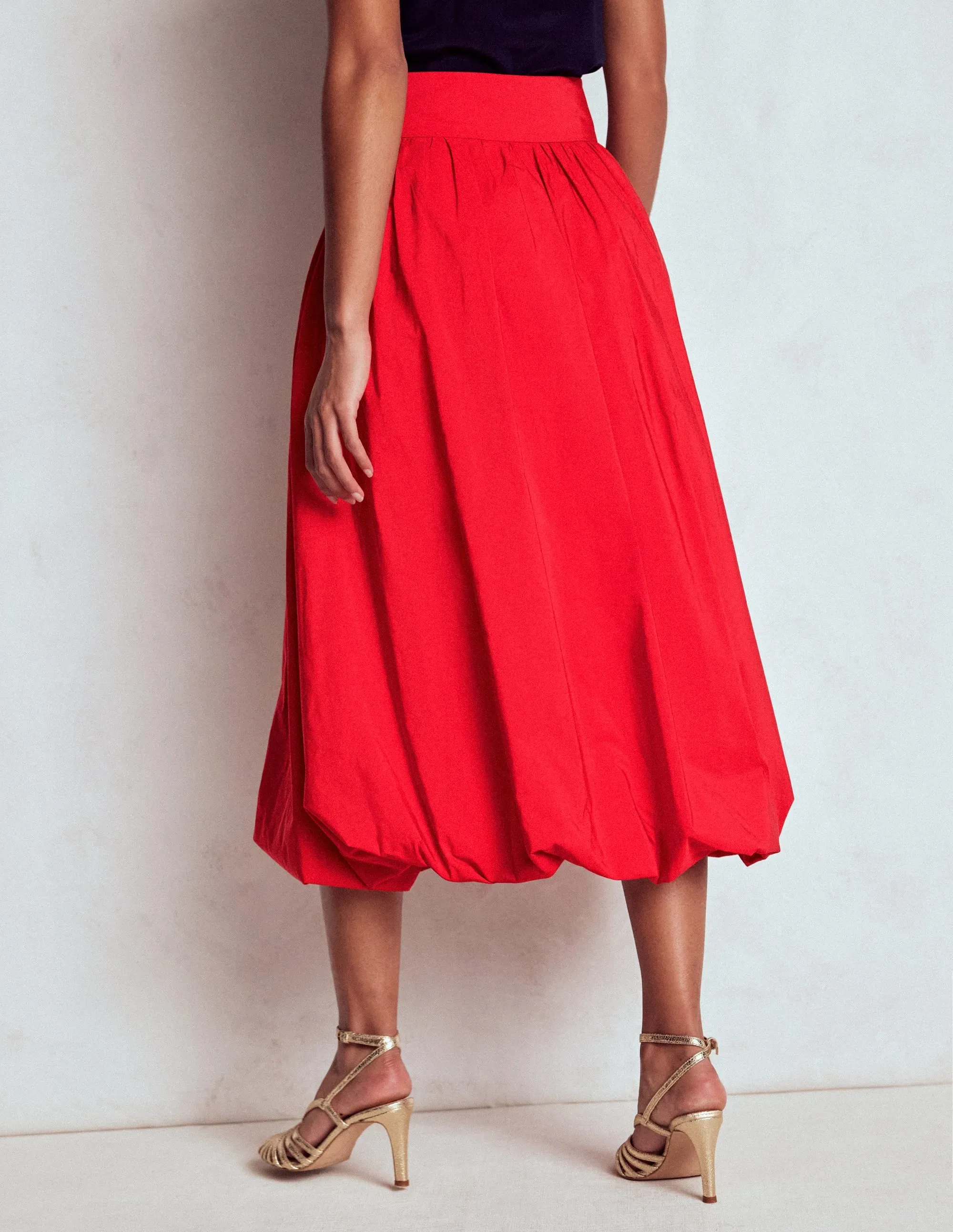Bubble Hem Midi Skirt-Poppy Red Ankle length Layered Hem