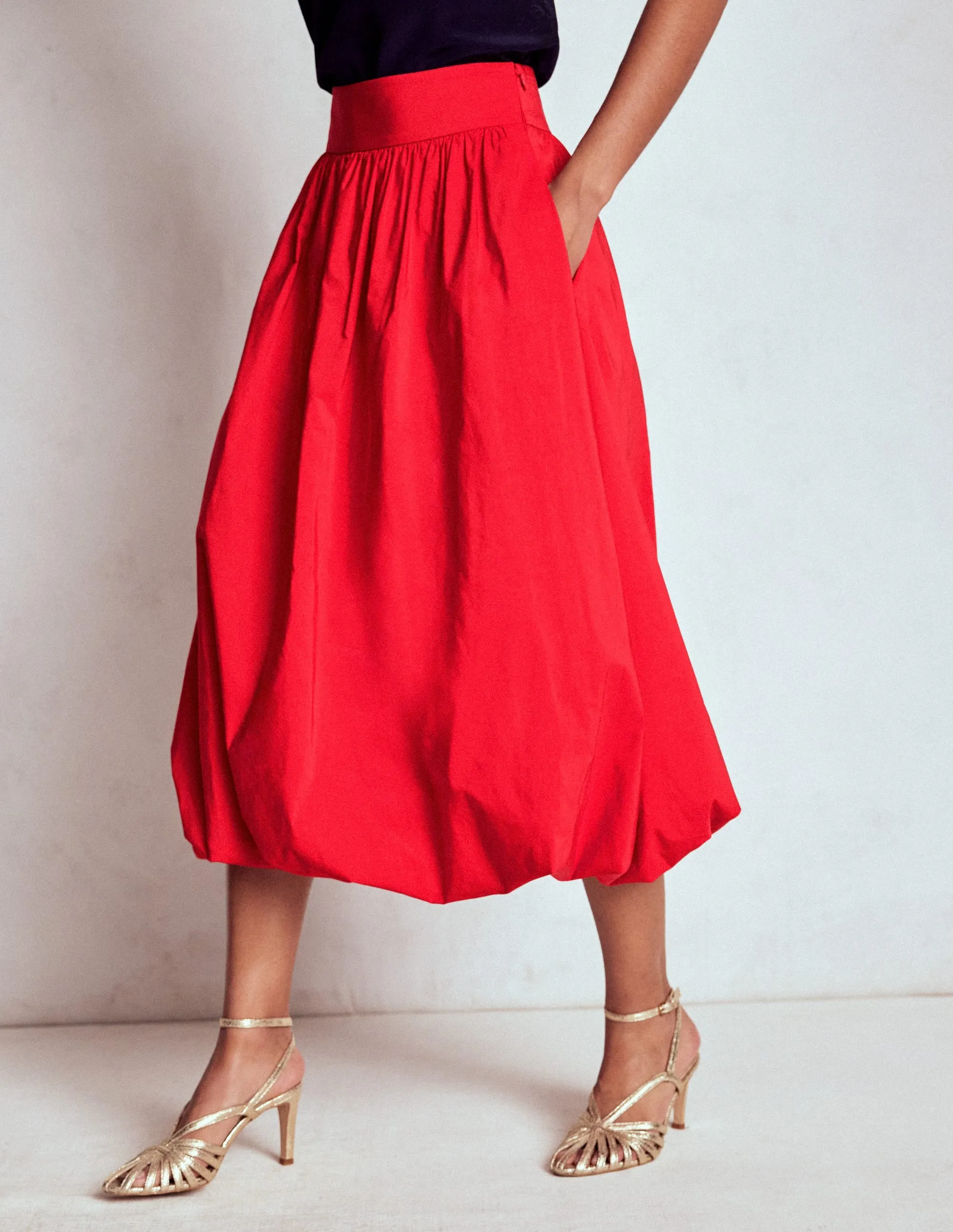 Bubble Hem Midi Skirt-Poppy Red Smart Casual
