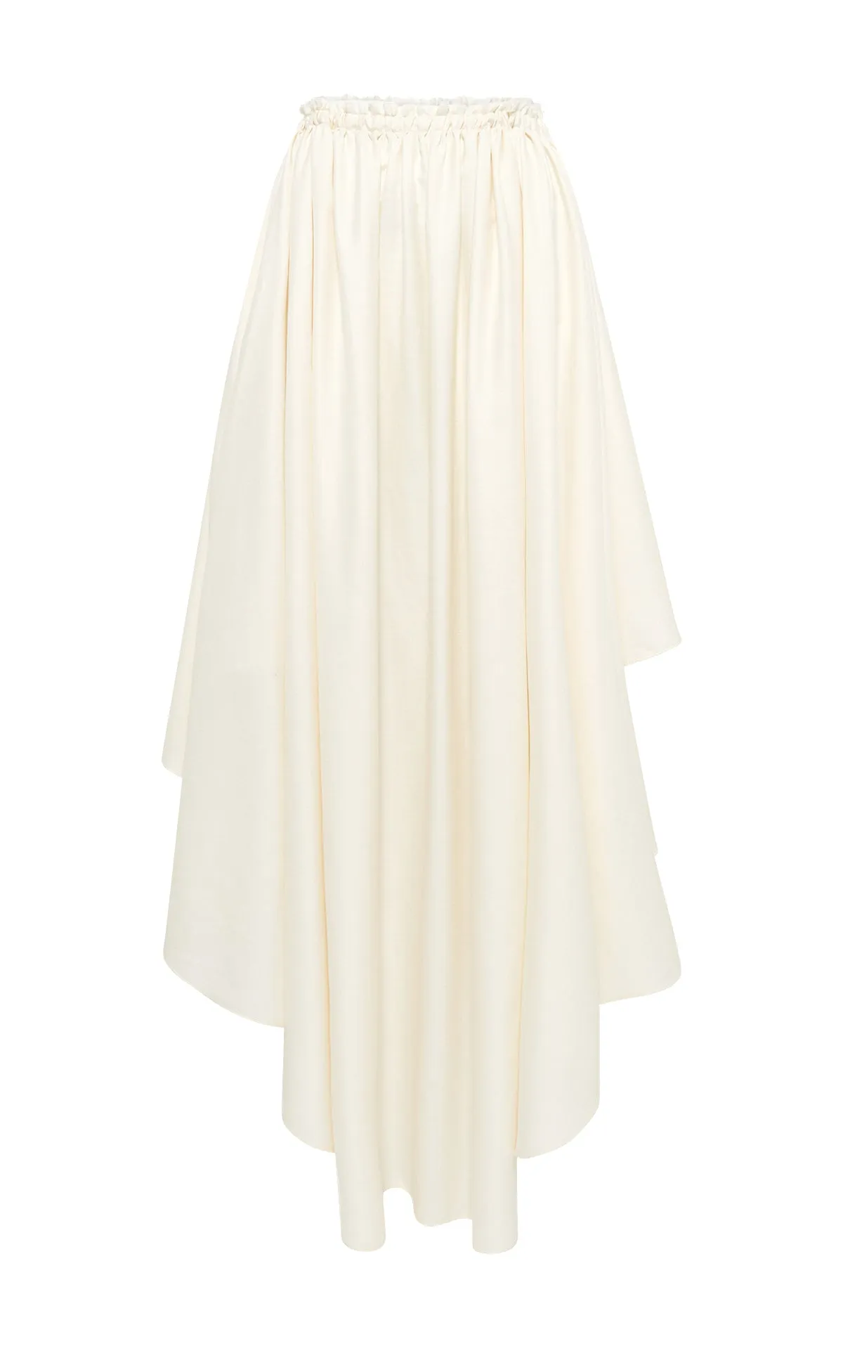 Dea Pleated Maxi Skirt in Ivory Virgin Wool Silk Linen Wrap Closure Bold Cut