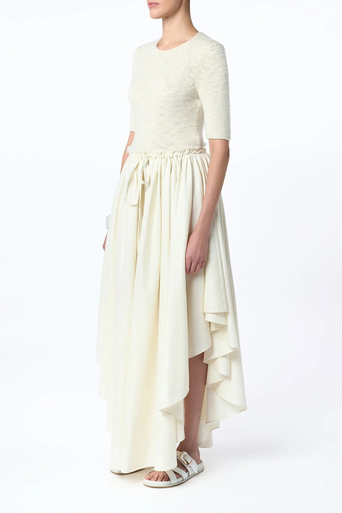SweatAbsorbentLining Dea Pleated Maxi Skirt in Ivory Virgin Wool Silk Linen