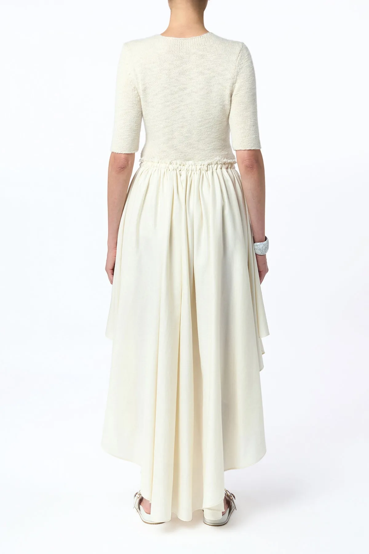 Contemporary Mood Dea Pleated Maxi Skirt in Ivory Virgin Wool Silk Linen