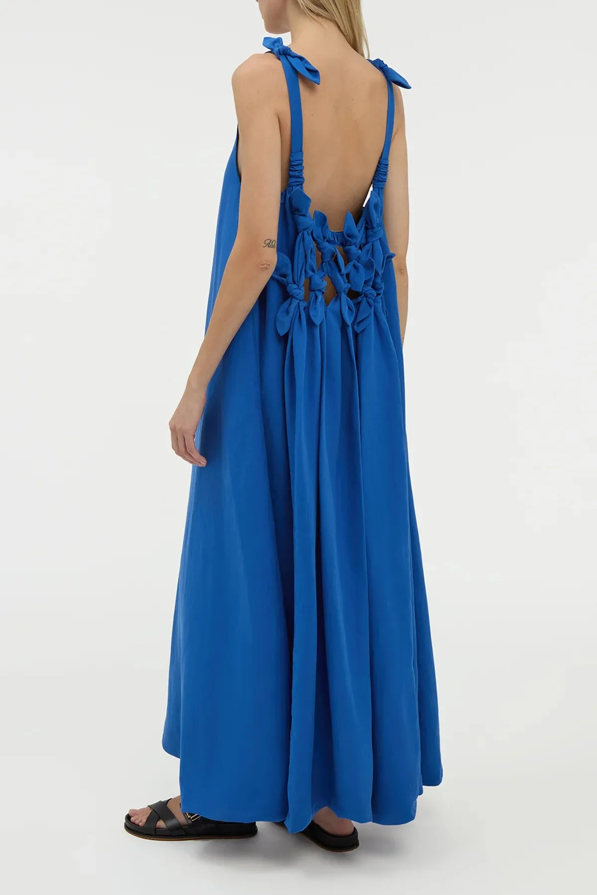 Aras Maxi Dress in Cobalt Linen Silk Craft Edge Spirit Glow