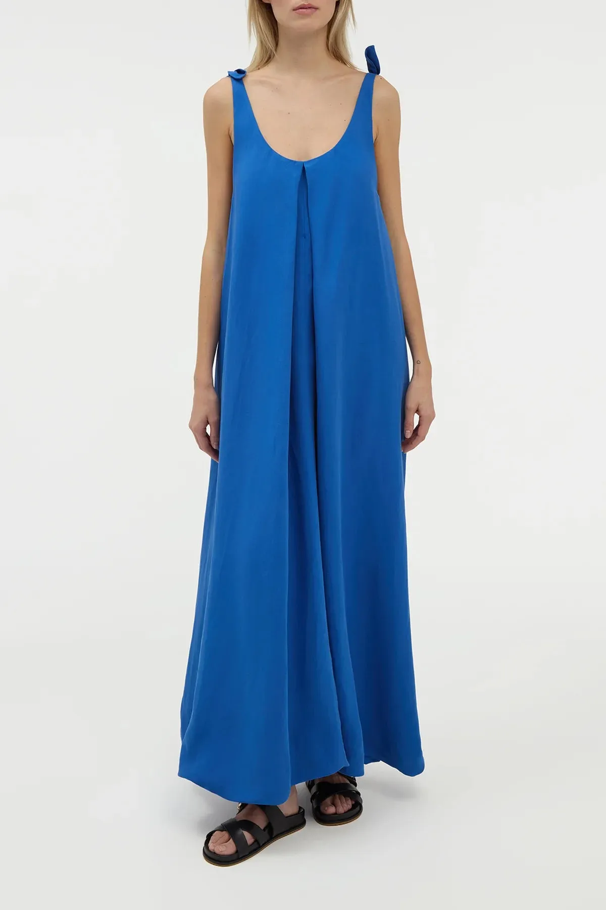 Aras Maxi Dress in Cobalt Linen Silk MultiPocket