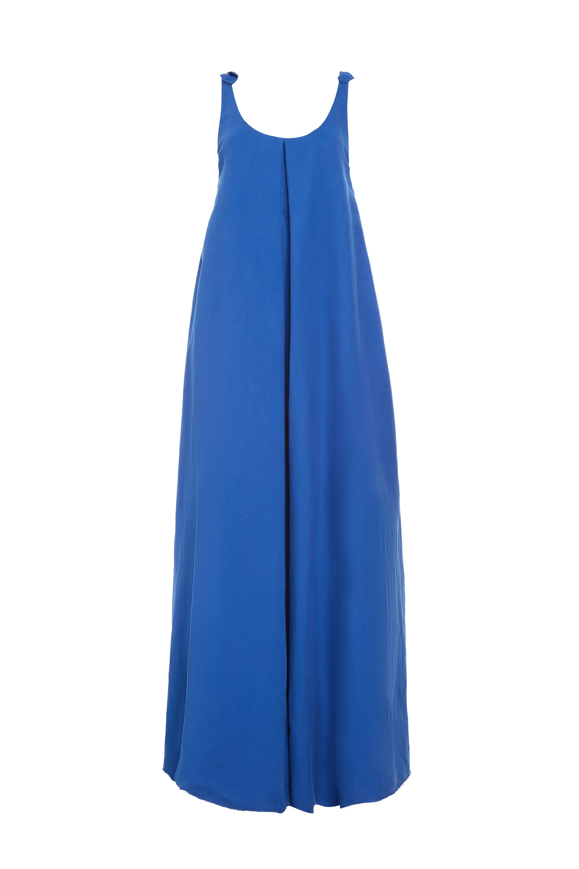 Aras Maxi Dress in Cobalt Linen Silk StaticResistantTextile Polish Glow