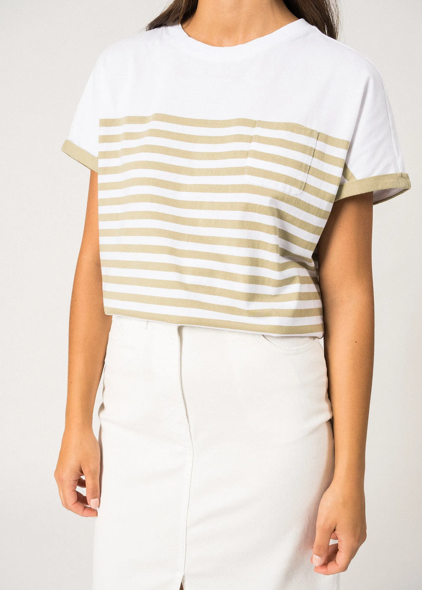 SoftTouchFinish warm fleece ENORA - Colorblock Striped Tee for Women | Soft Cotton | Women Fit (PROMENADE)