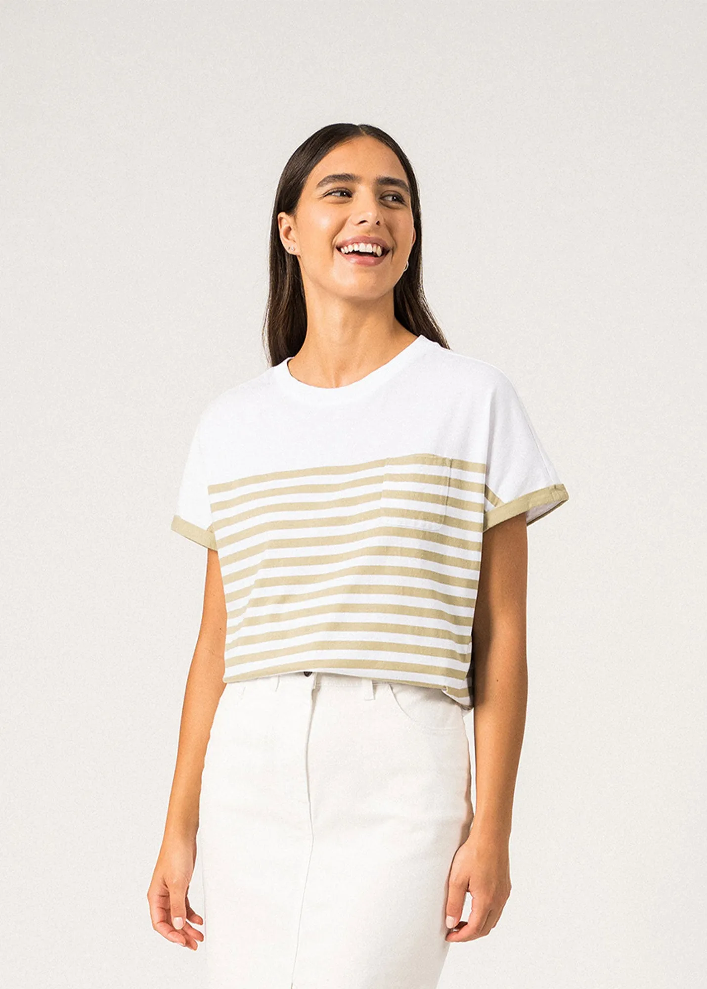 ENORA - Colorblock Striped Tee for Women | Soft Cotton | Women Fit (PROMENADE) Conscious Core Style Mood