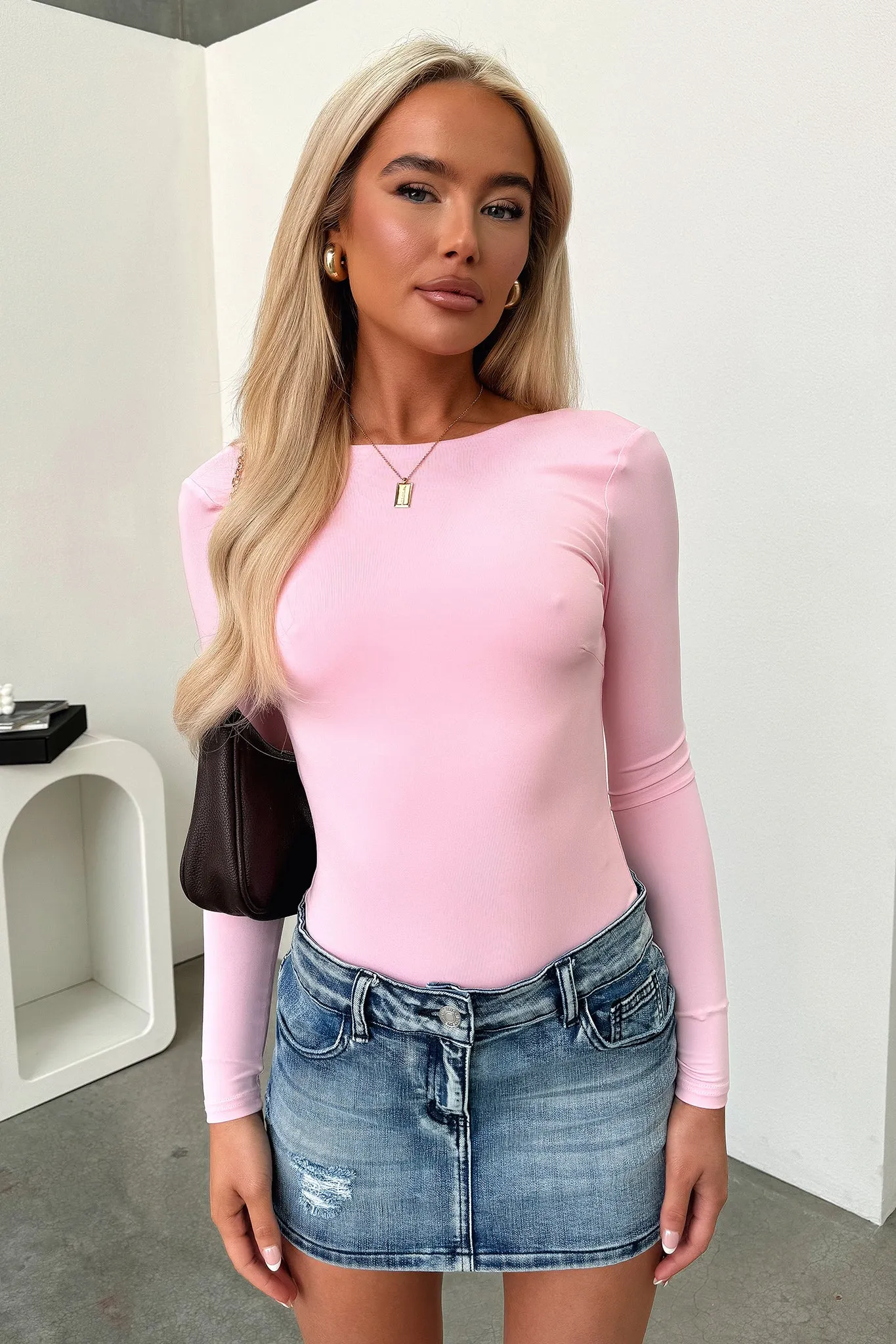 Shopping Chic Outdoor Luxury Eve Long Sleeve Backless Bodysuit - Pink