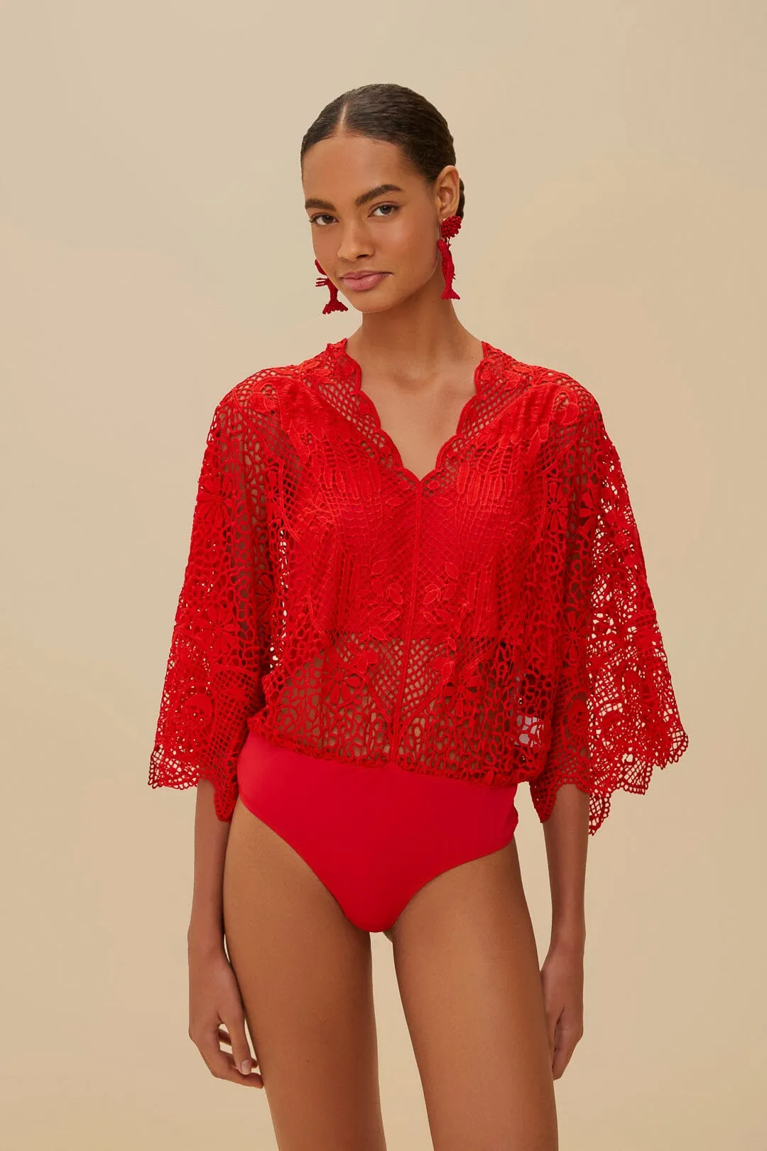 Essential Family Work Fresh Red Landscape Guipure Bodysuit