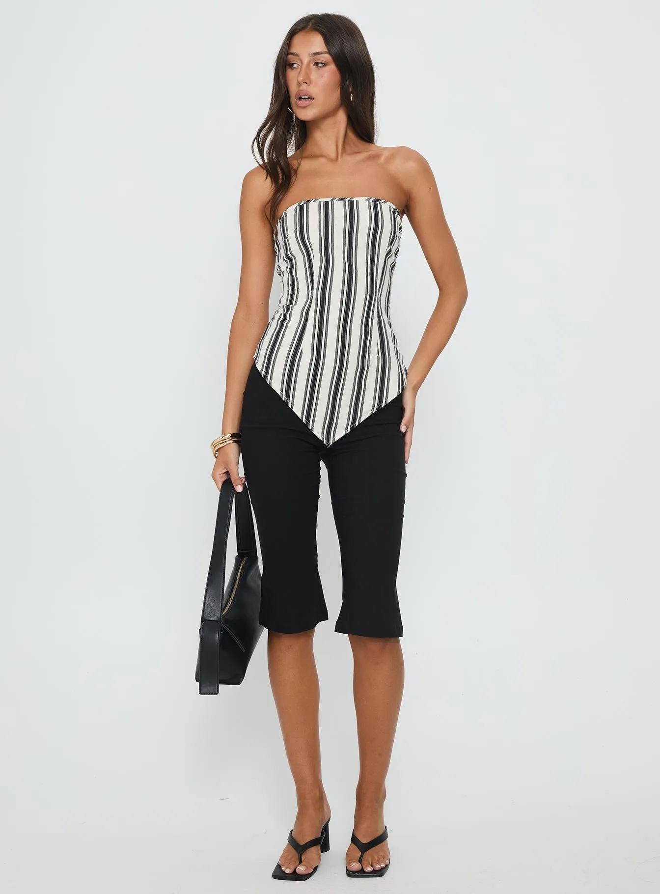 Quick Dry Blend Palo Alto Strapless Scarf Top Black / White Stripe