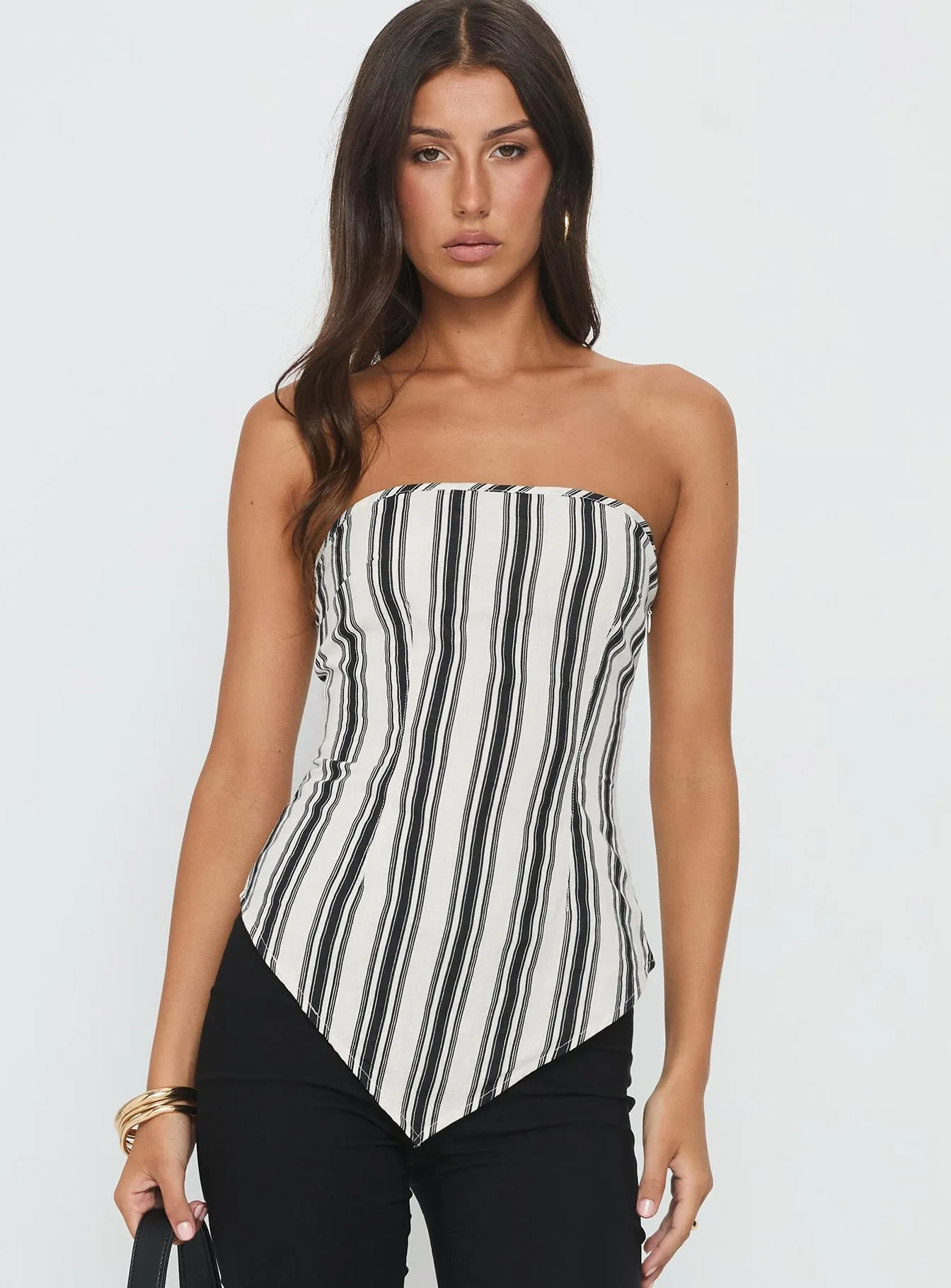 QuickDrying Palo Alto Strapless Scarf Top Black / White Stripe