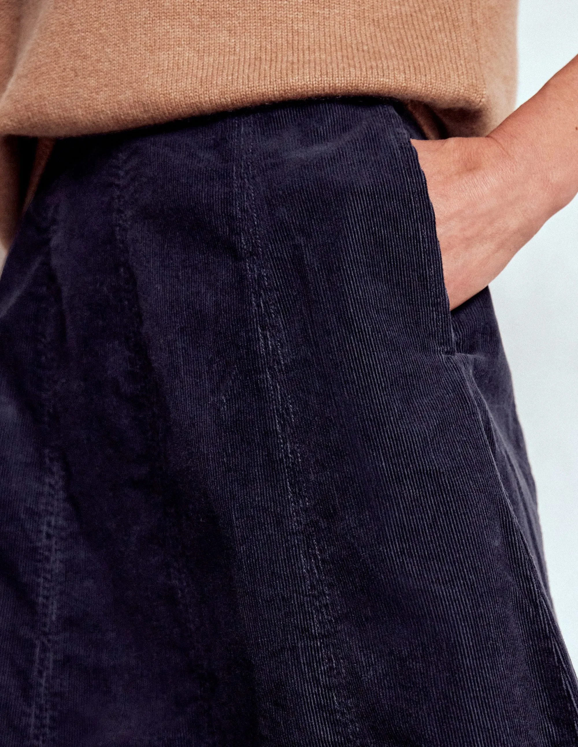 Refined Sophistication Easy Care Joy Cord Midi Skirt-Navy