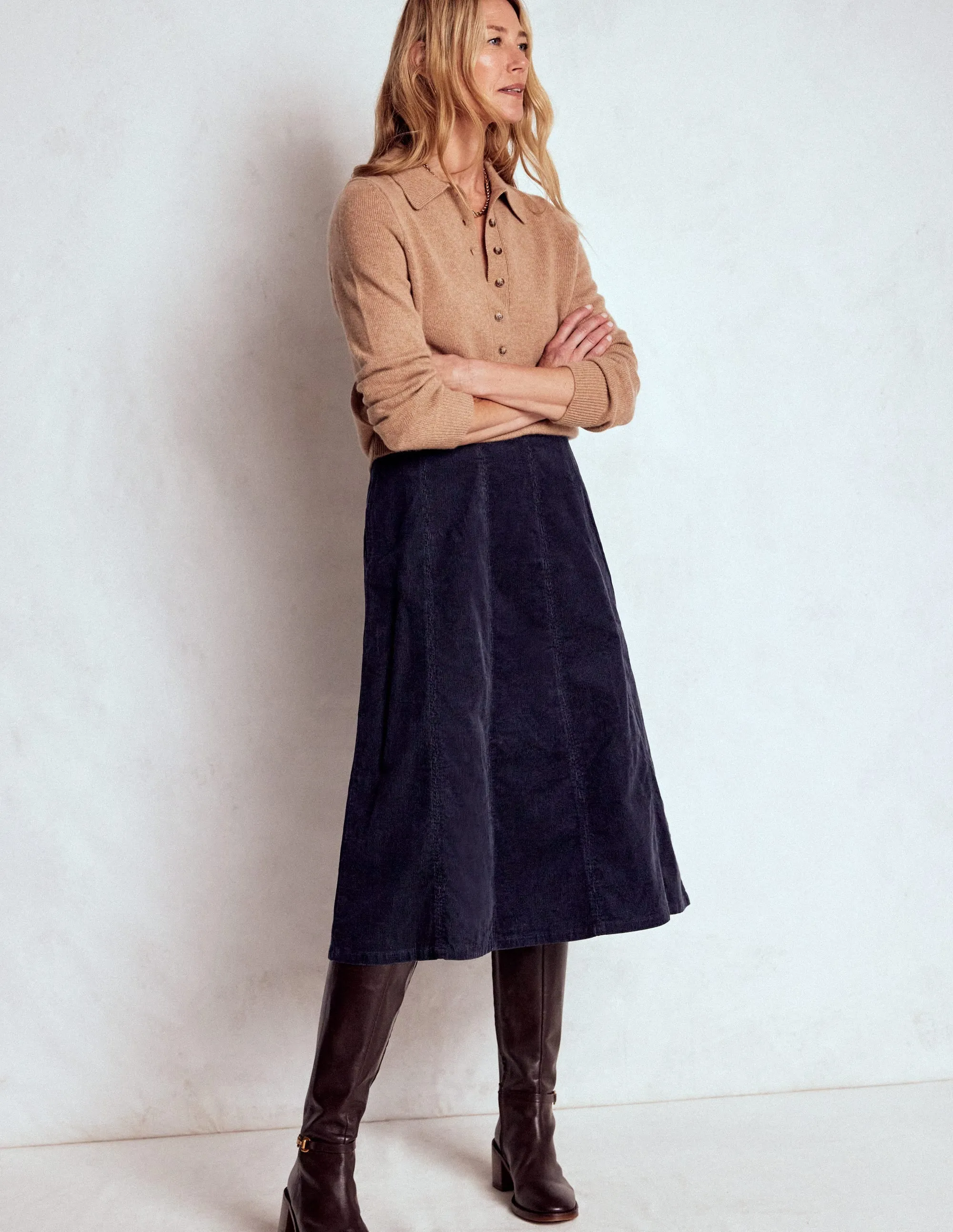Outfit Moodboard Joy Cord Midi Skirt-Navy