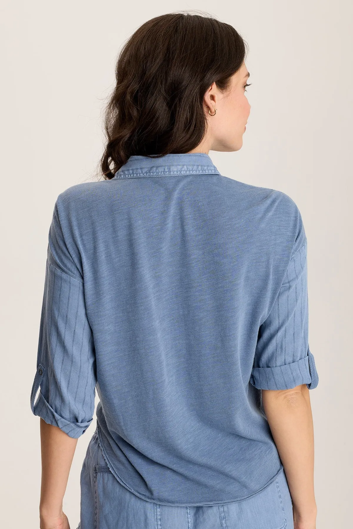 Kato Tie-Front Top with Flap Pockets EasyCareMaterial Sea Fit