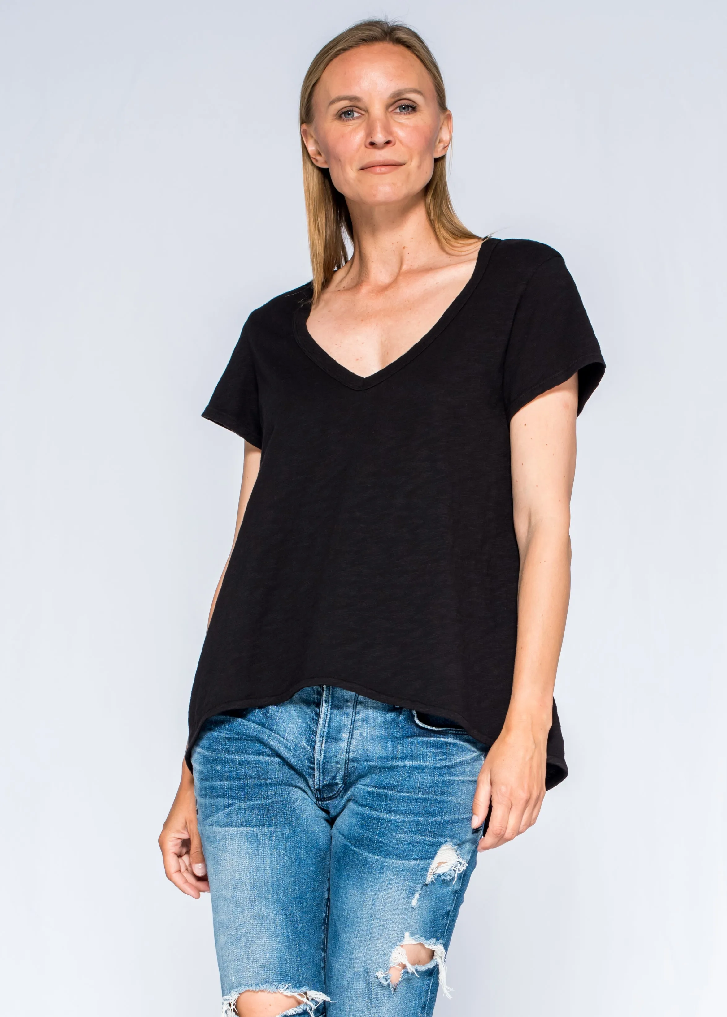 London Edge Short Sleeve Sexy BF Shrunken Deep V-Neck