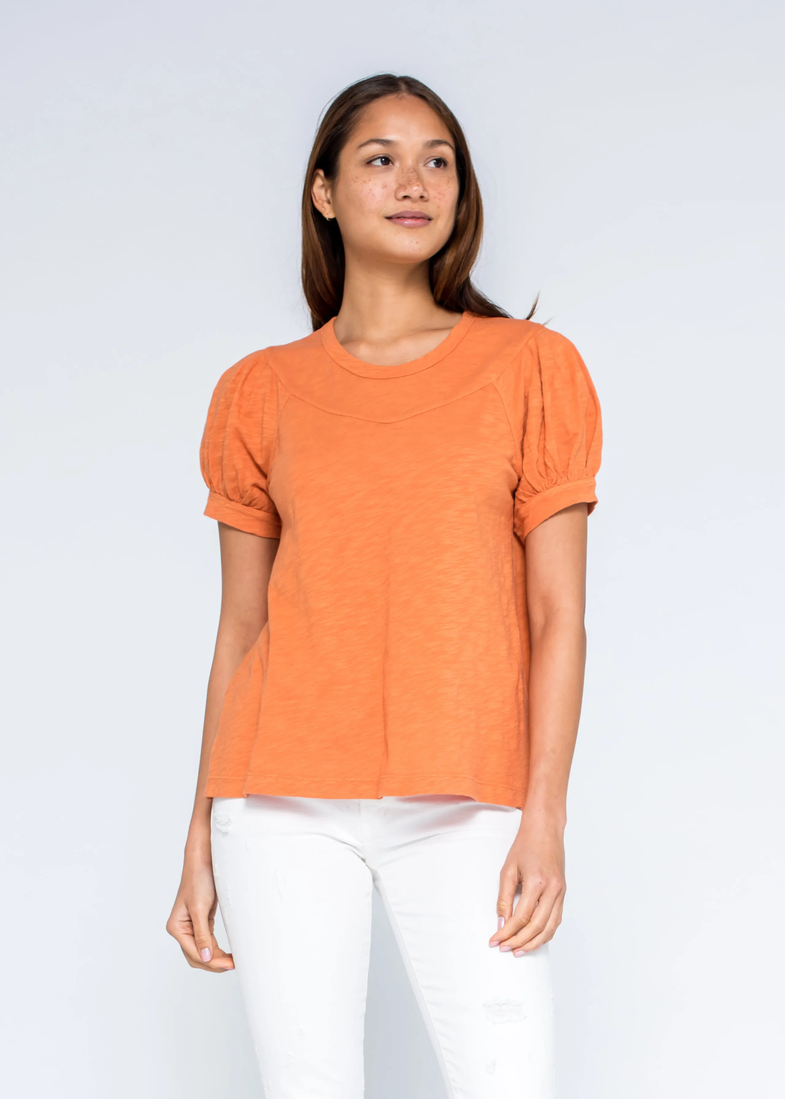 Elbow Puffy Sleeve Crew Tee Organic Cotton Smart Wear