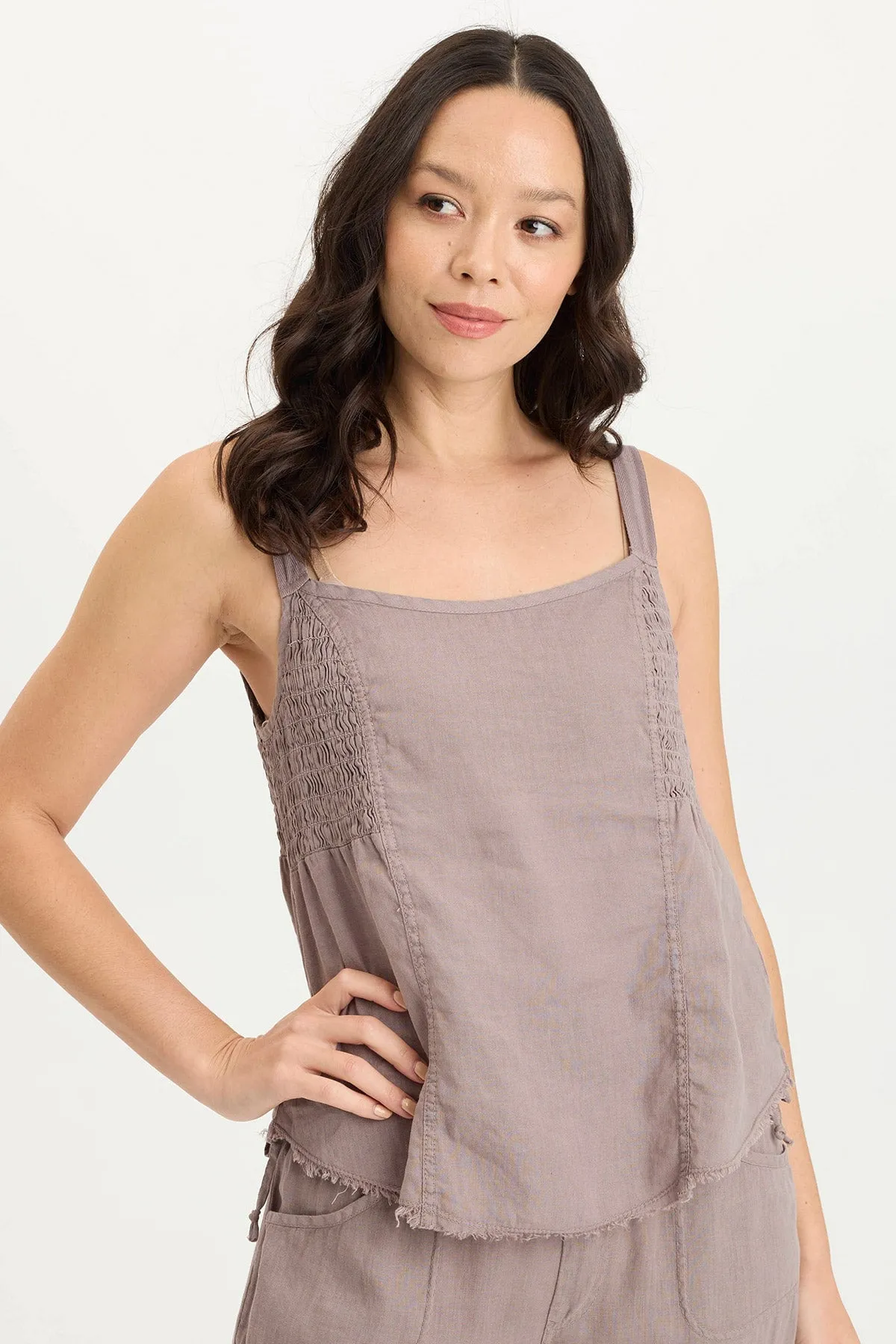 UltraSoftFinish Fernley Linen Ruched Tank