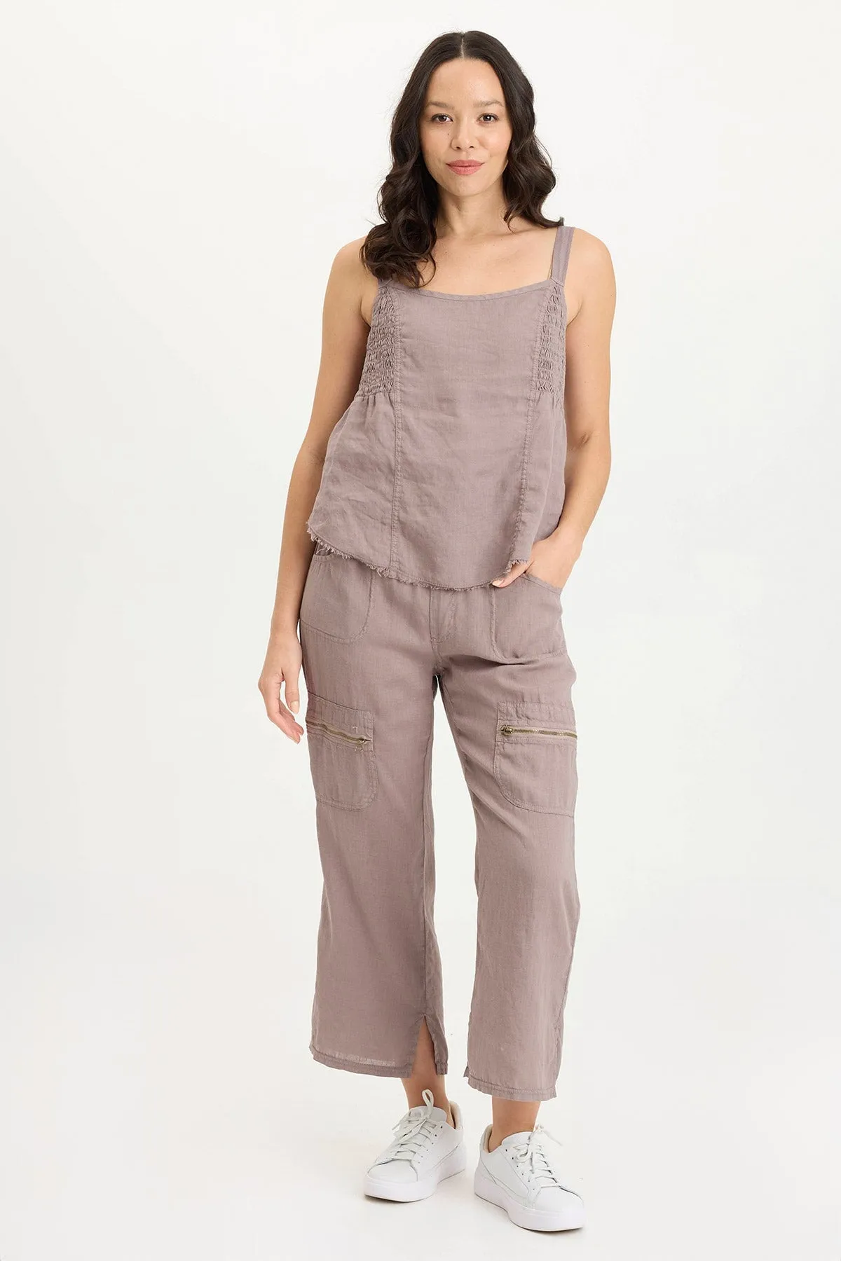 Fernley Linen Ruched Tank Ergonomic Pattern Sequin Glow