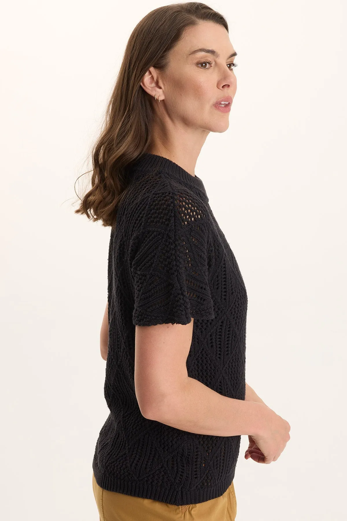 Copeland Cotton Knit Short-Sleeve Mock Neck Top Fine Weave MoistureManagementSystem