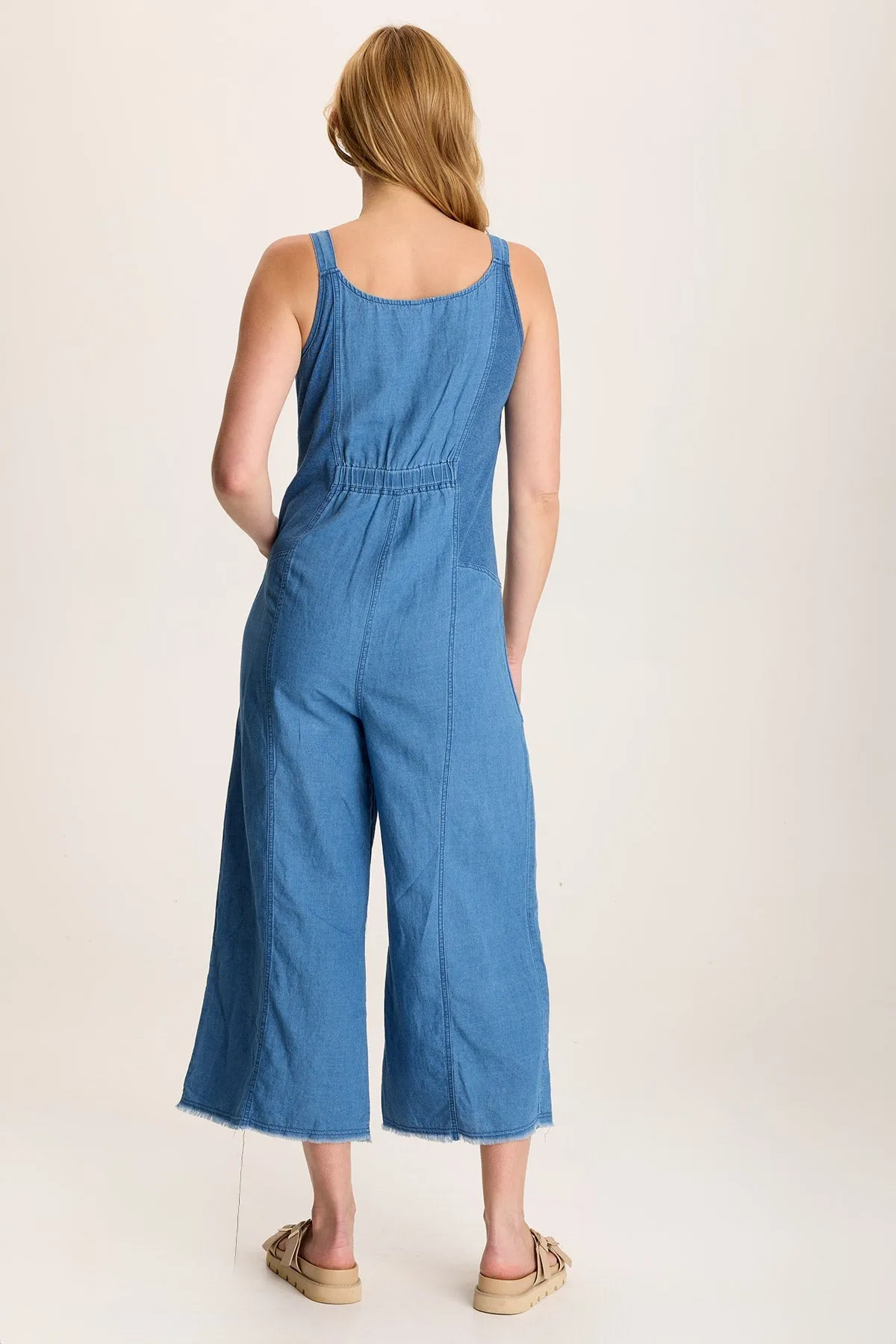 Jalila Mock-Denim Jumpsuit in Indigo Twill TearResistant UVProtection Coating
