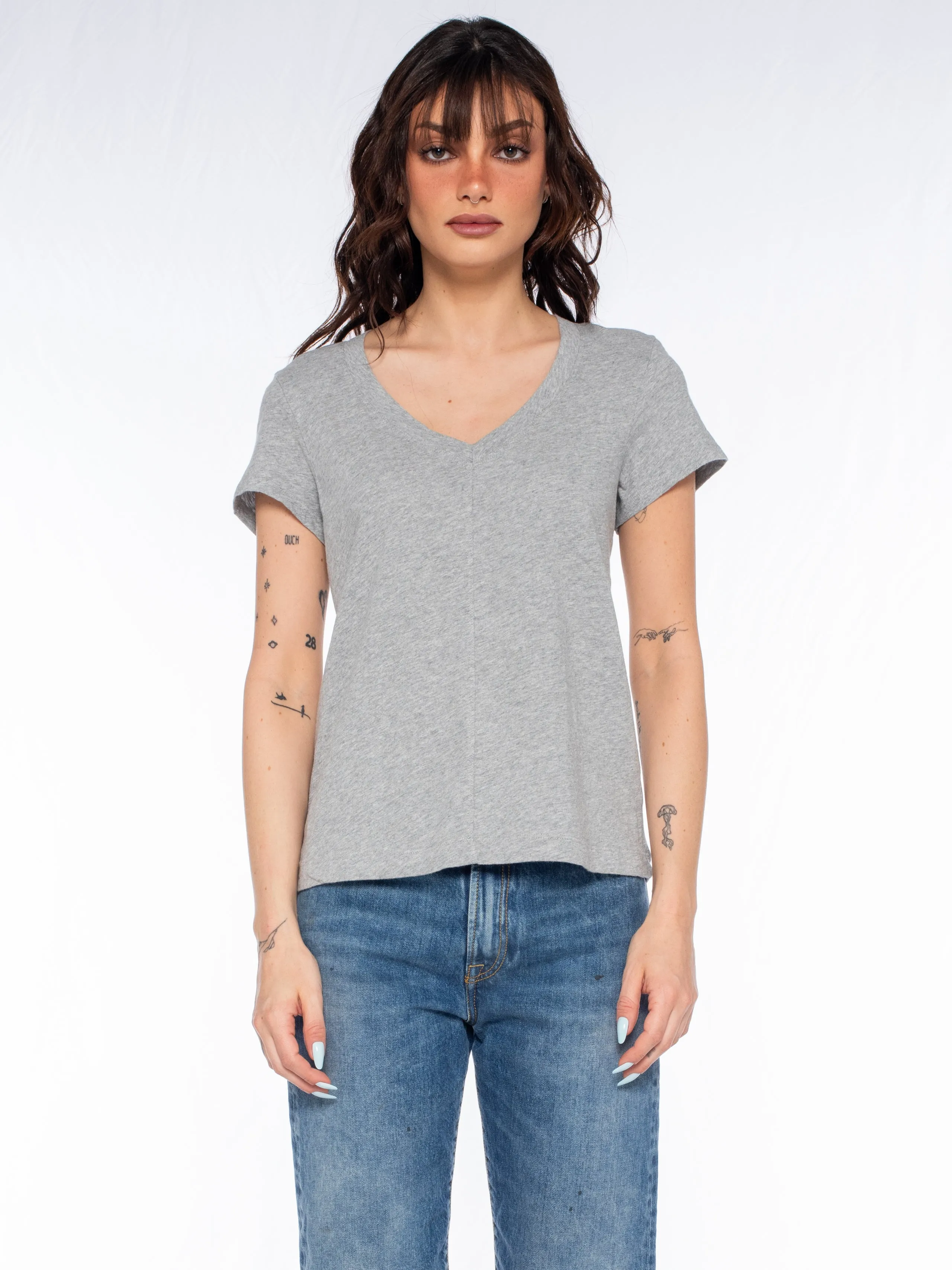 Slim Deep V-Neck Rib Back Tee Wind Block