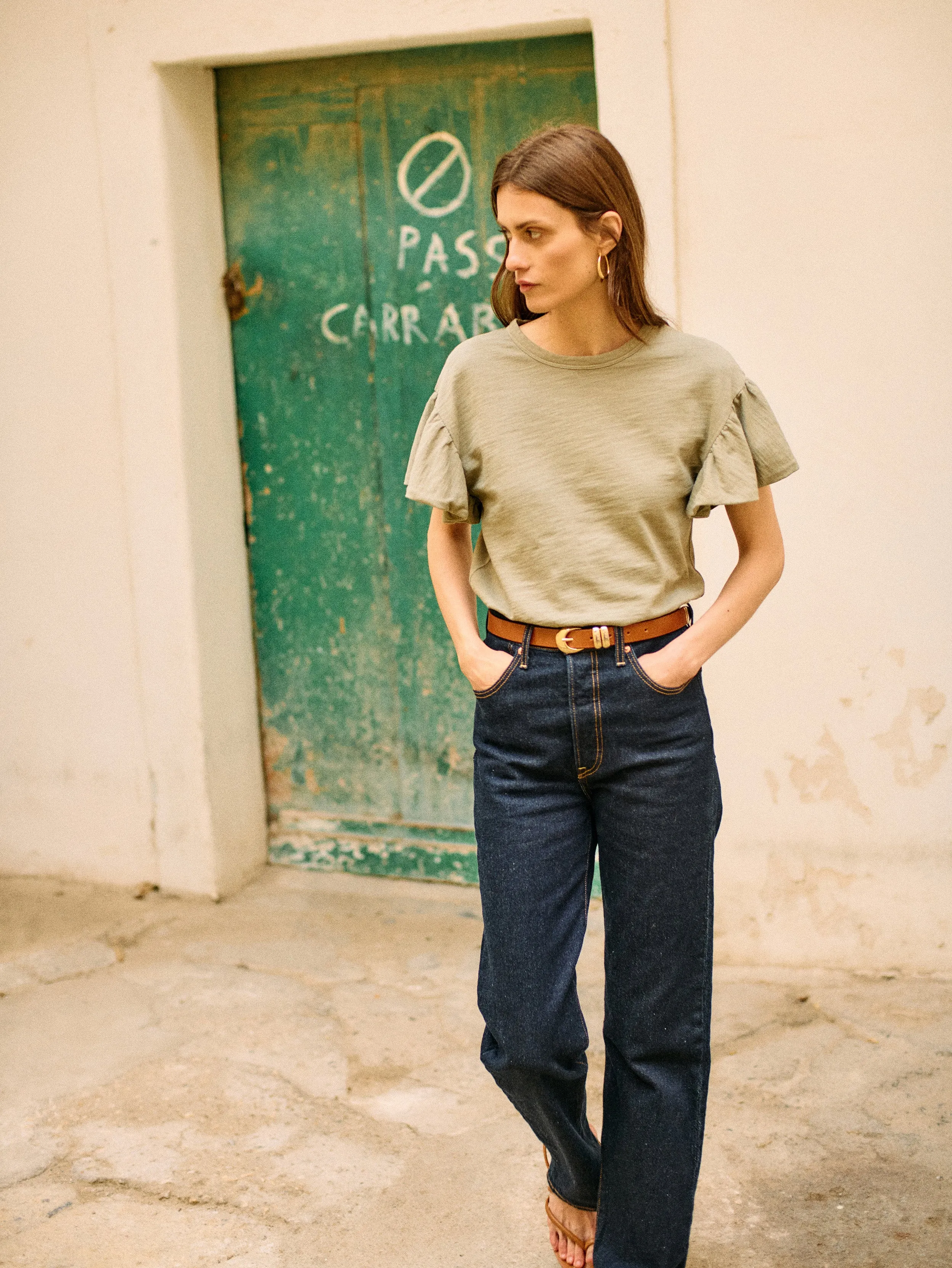 Camille Ruffle Tee Lake Mood StretchableMaterial