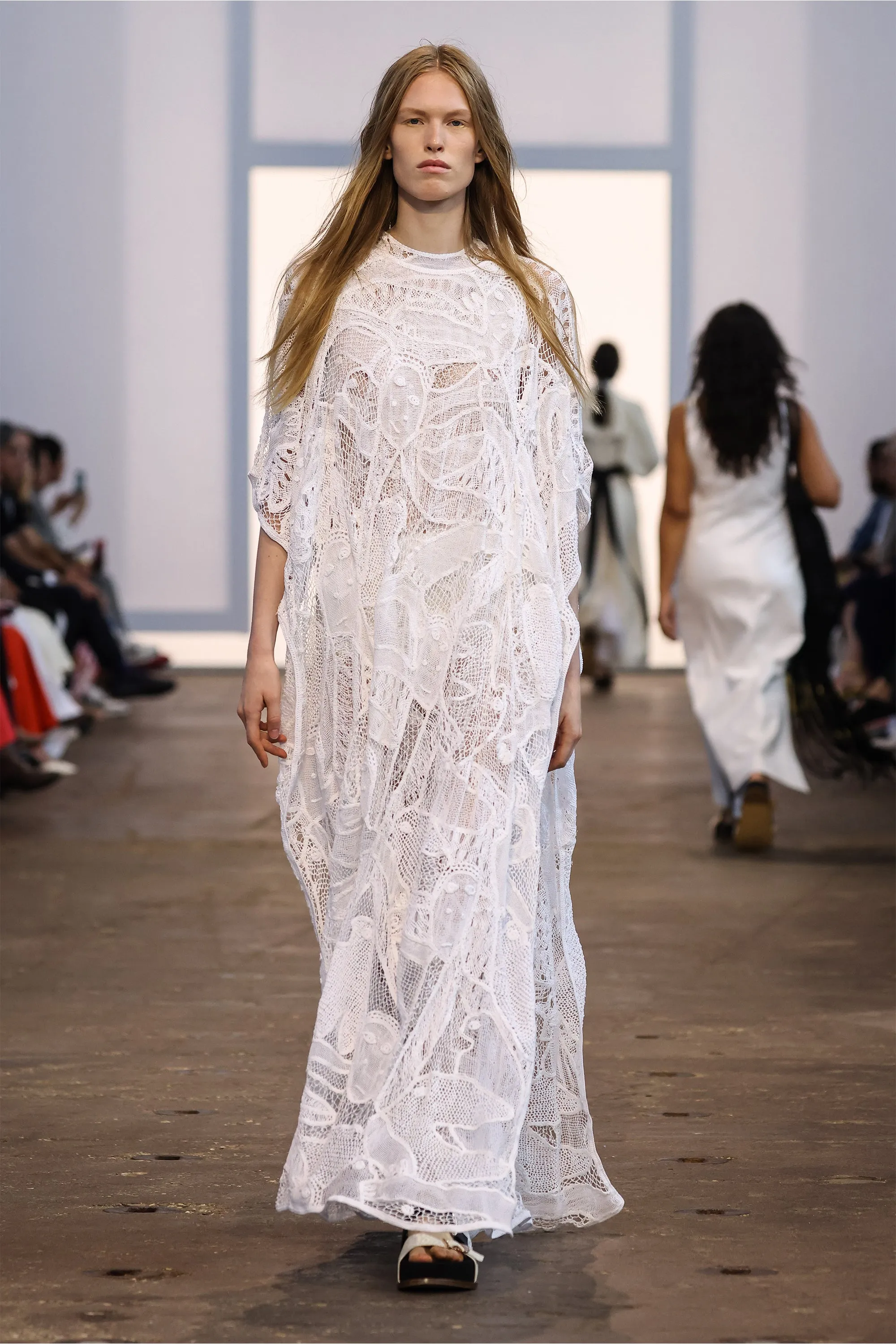 Sustainable production Tati Crochet Maxi Dress in White Cotton