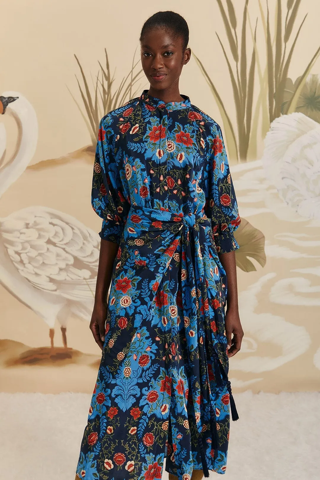 Blue Arabesque Floral Midi Dress Reef View