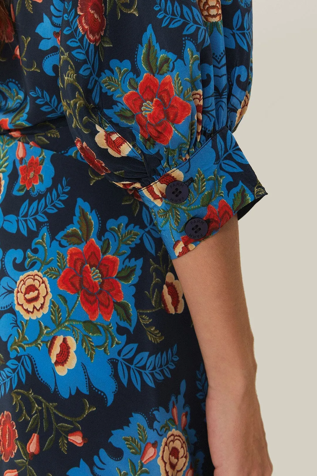 Easy Fashion Blue Arabesque Floral Midi Dress