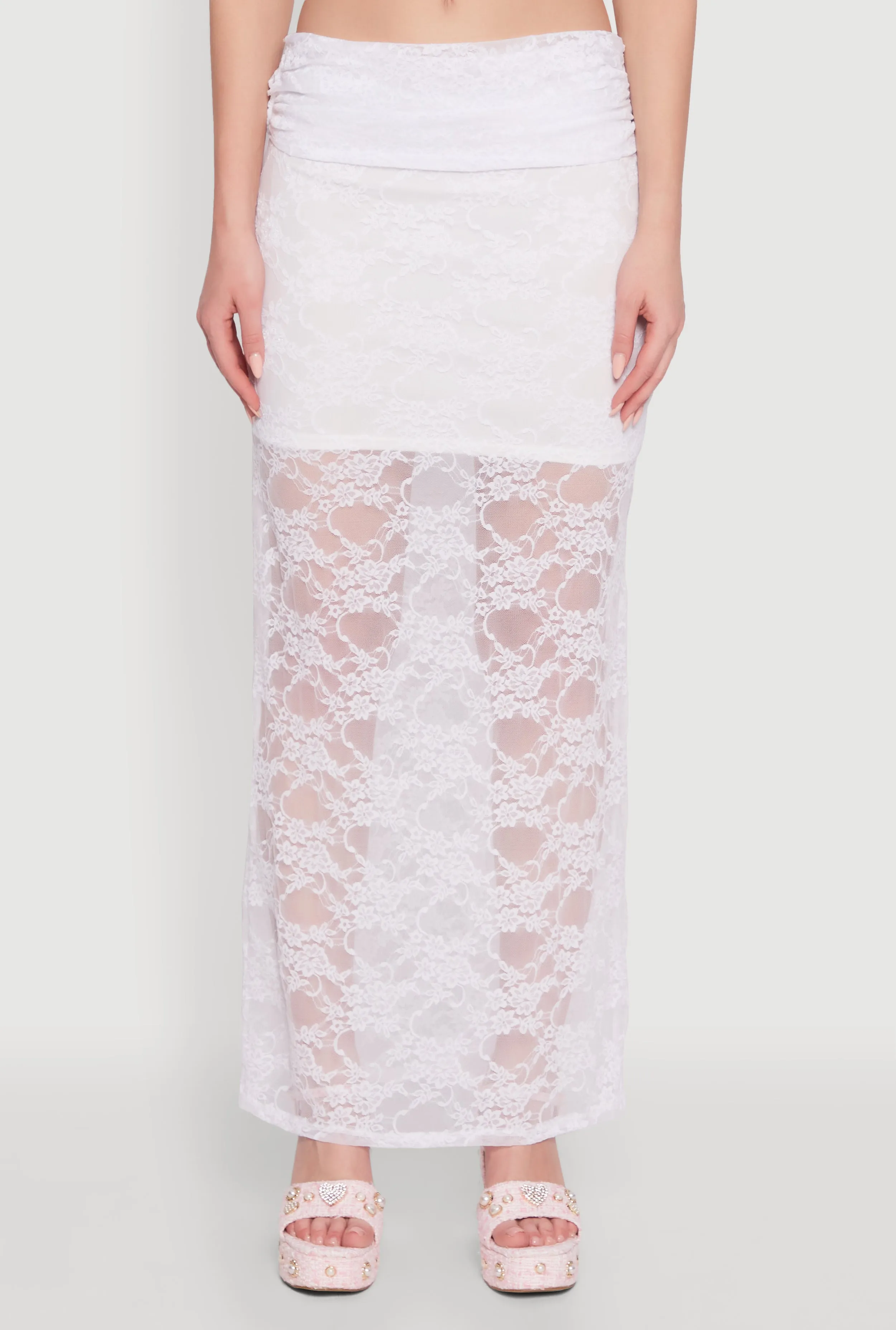 Chic Lace Fold Over Ruched Maxi Skirt Flow Look