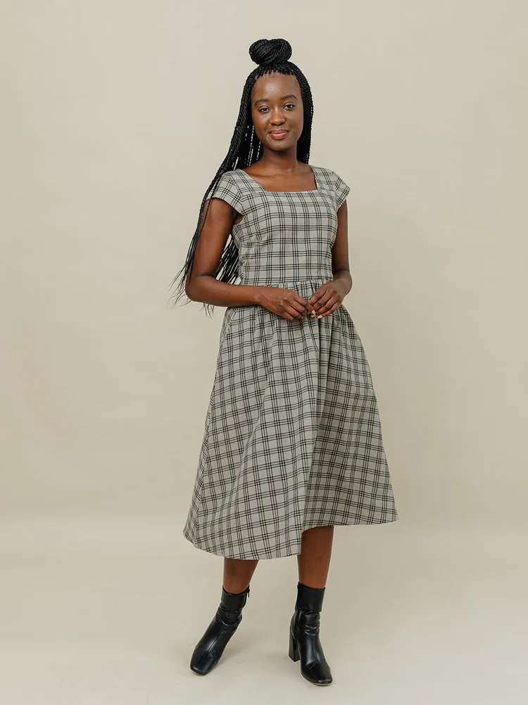 Rupi Midi Dress - Cement Plaid Modular Attachment System QuickDryTech