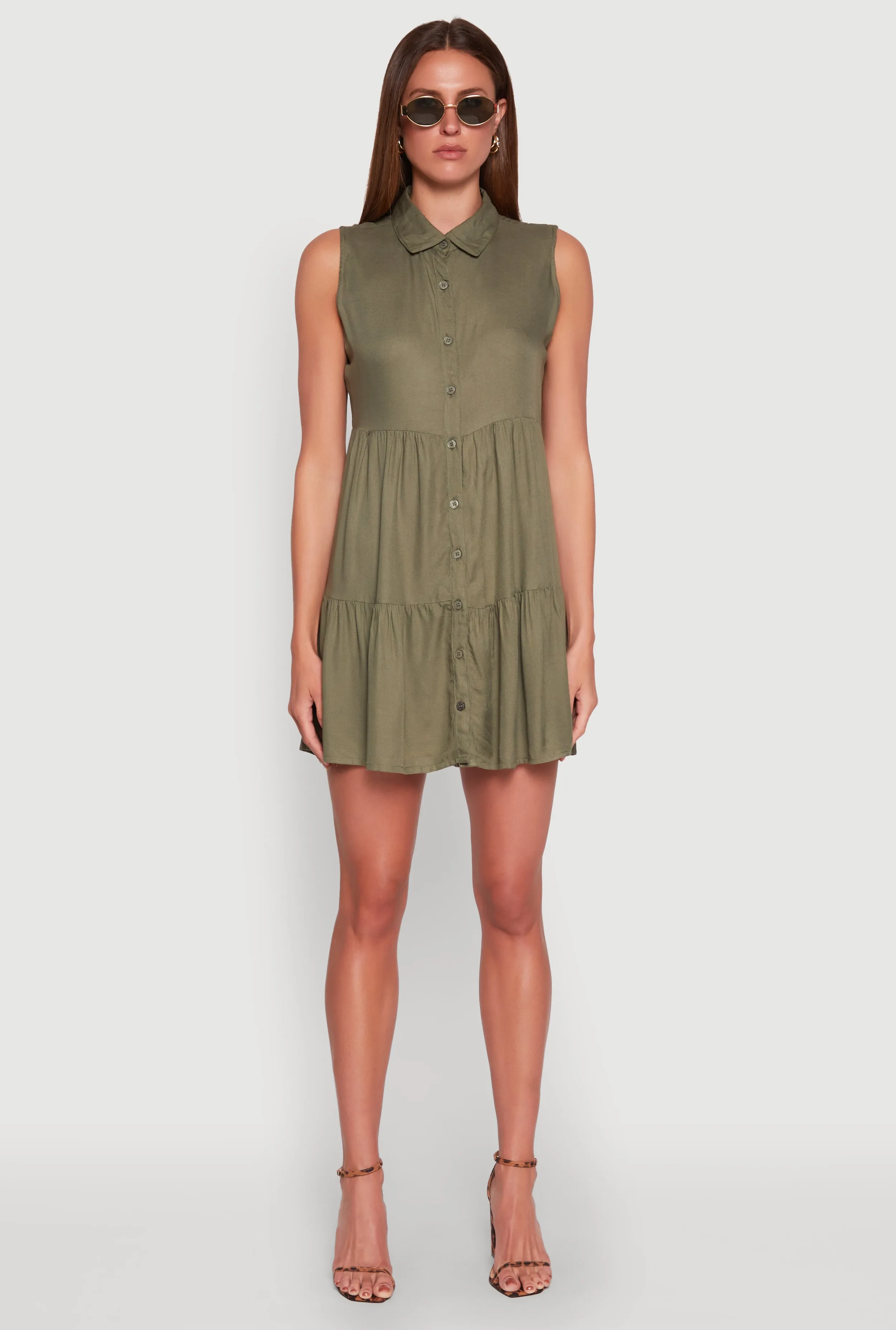 UV Protection Club Star Sleeveless Button Front Tiered Dress