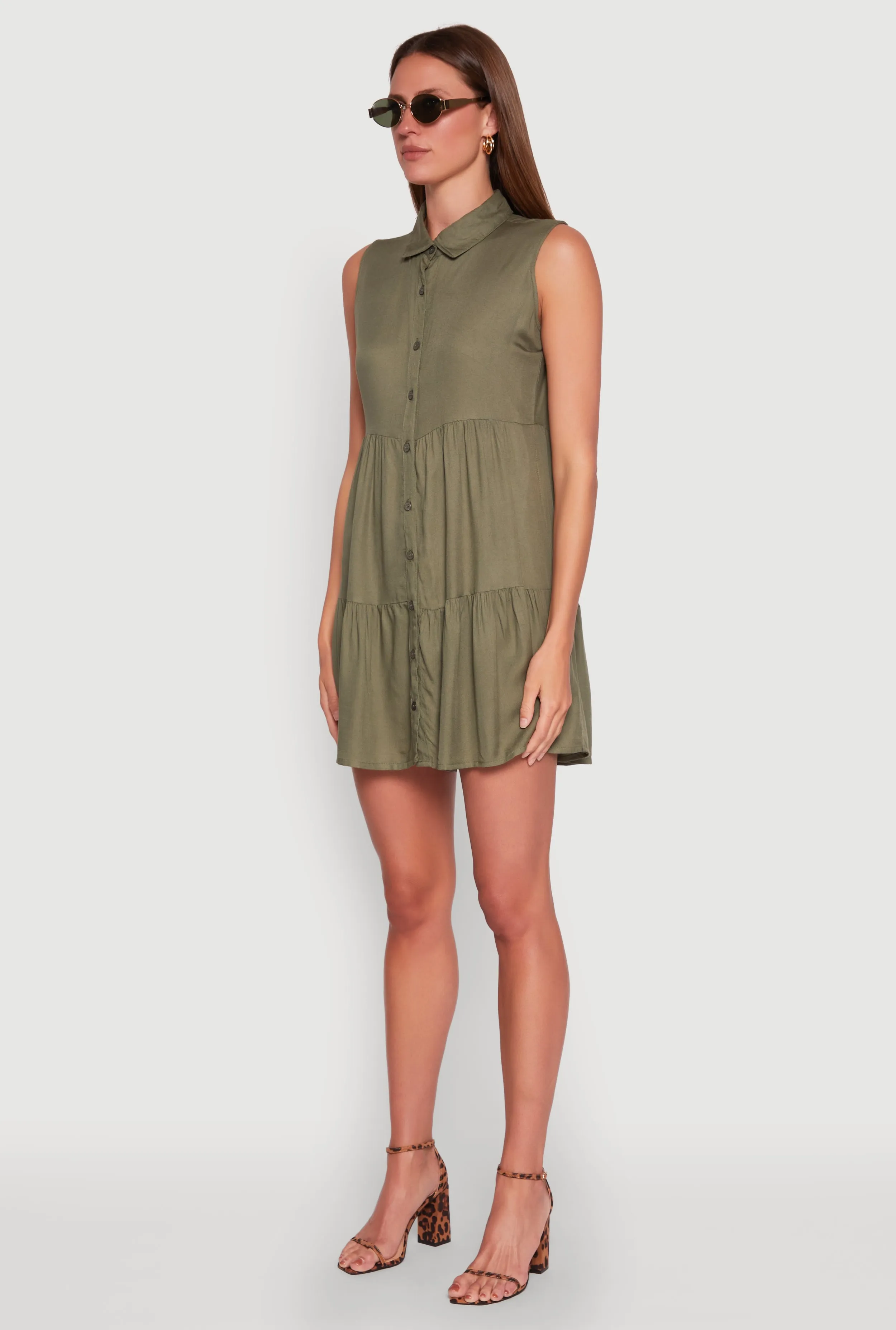 Sleeveless Button Front Tiered Dress City Chic Stage Warm