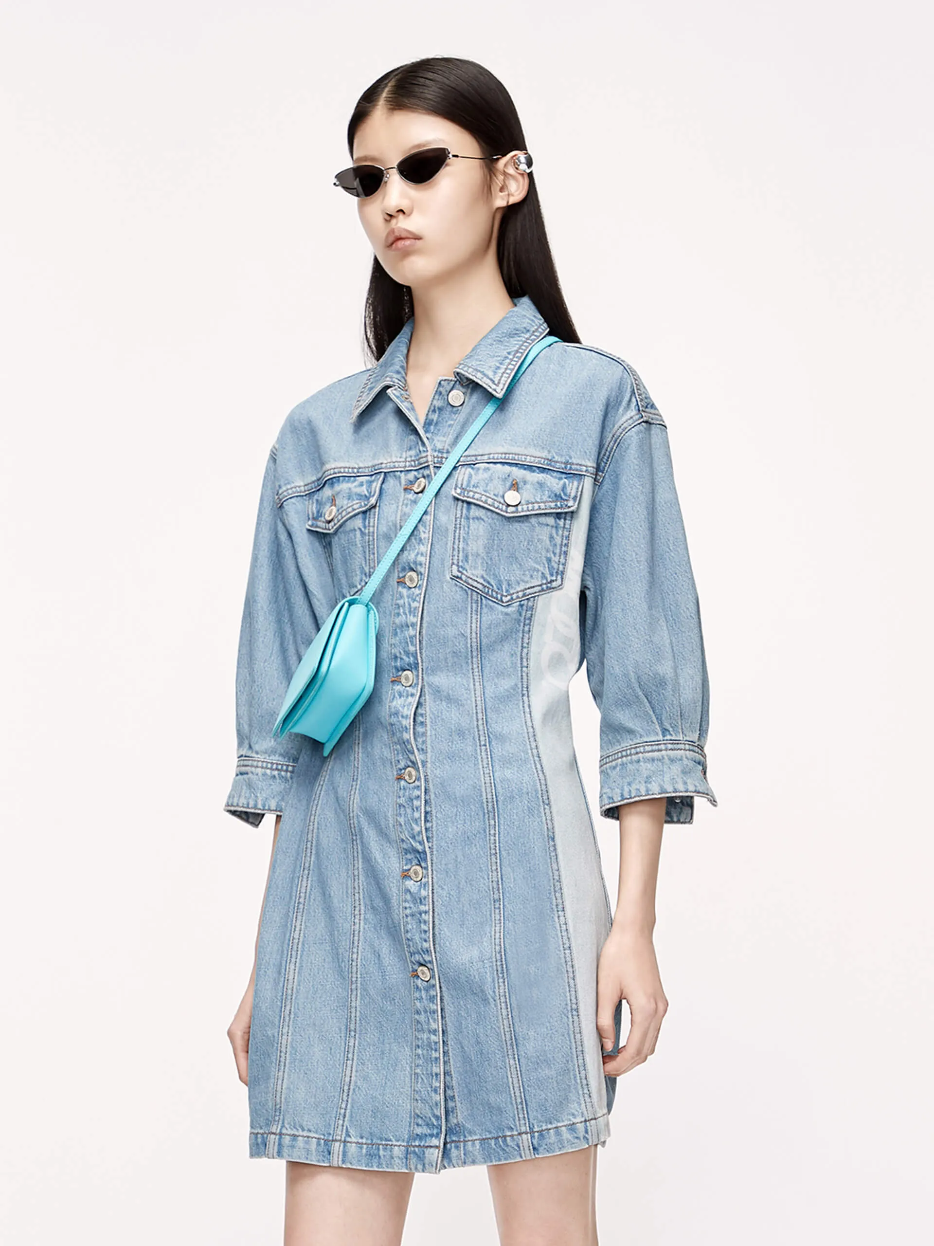 Contrast Buttoned Denim Dress Comfort Look Dressy Cool