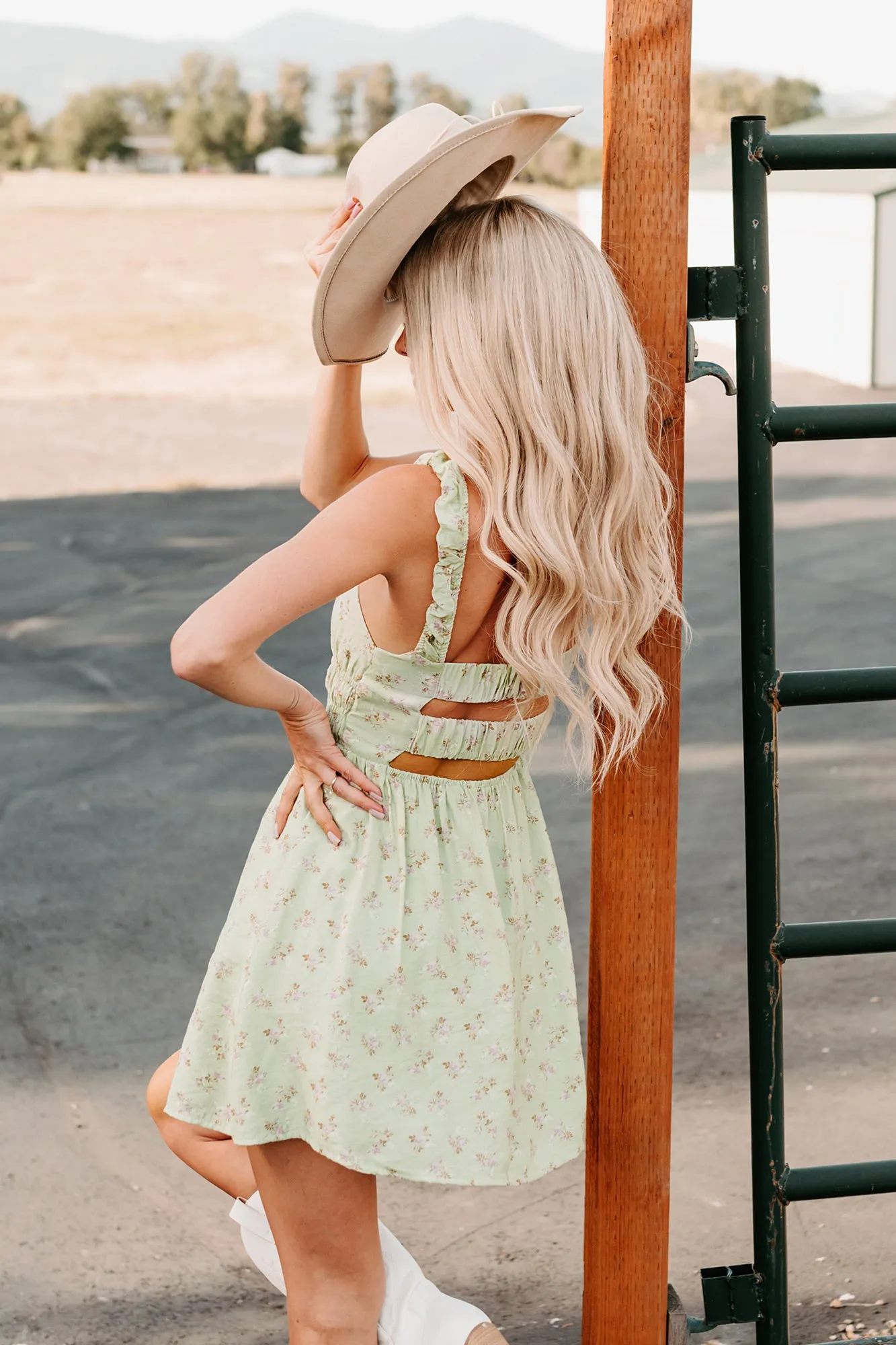 Perfect For You Floral Cutout Mini Dress (Sage) Youth Glow