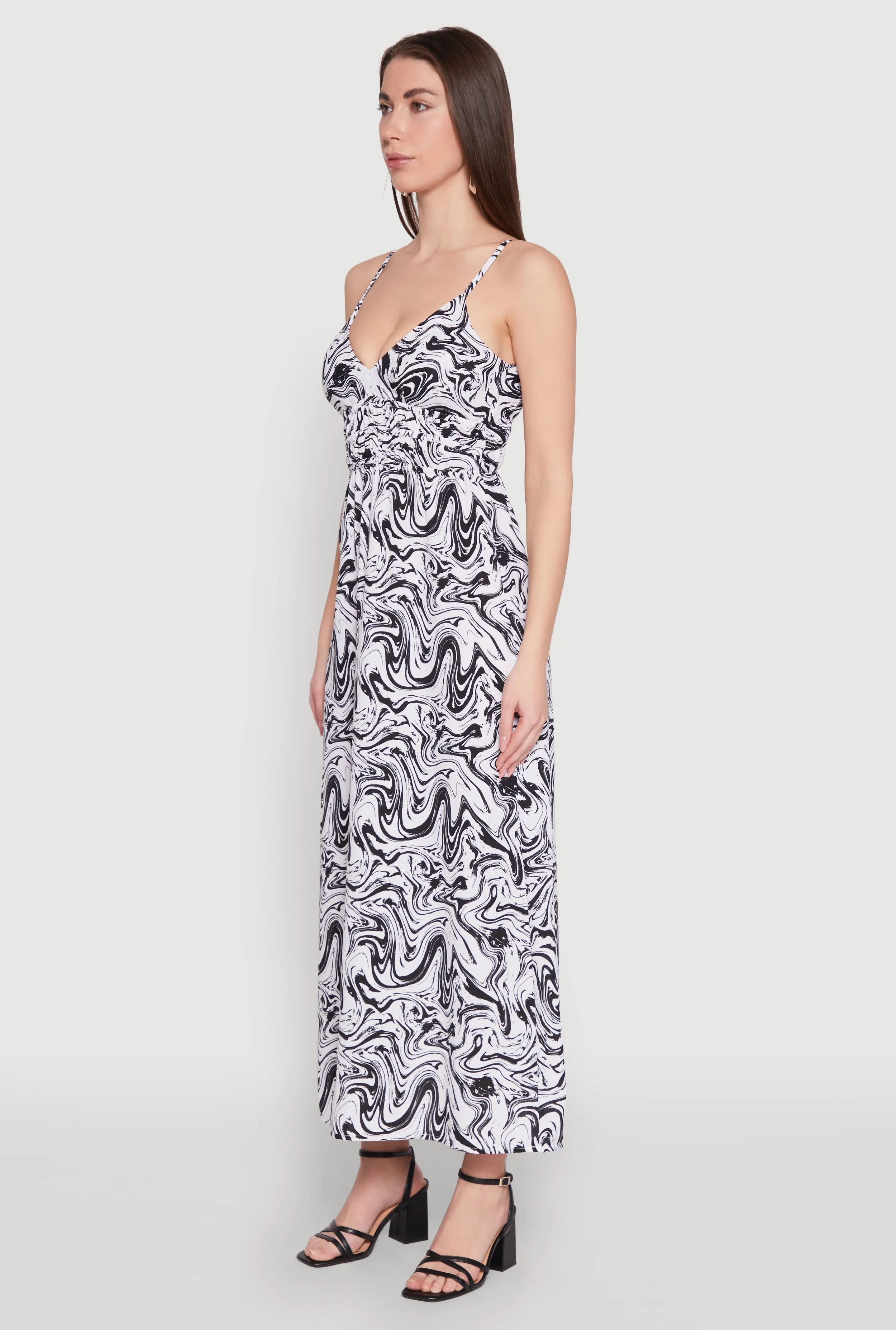 Elegant floor-length dress color block Swirl Print Empire Waist Maxi Dress