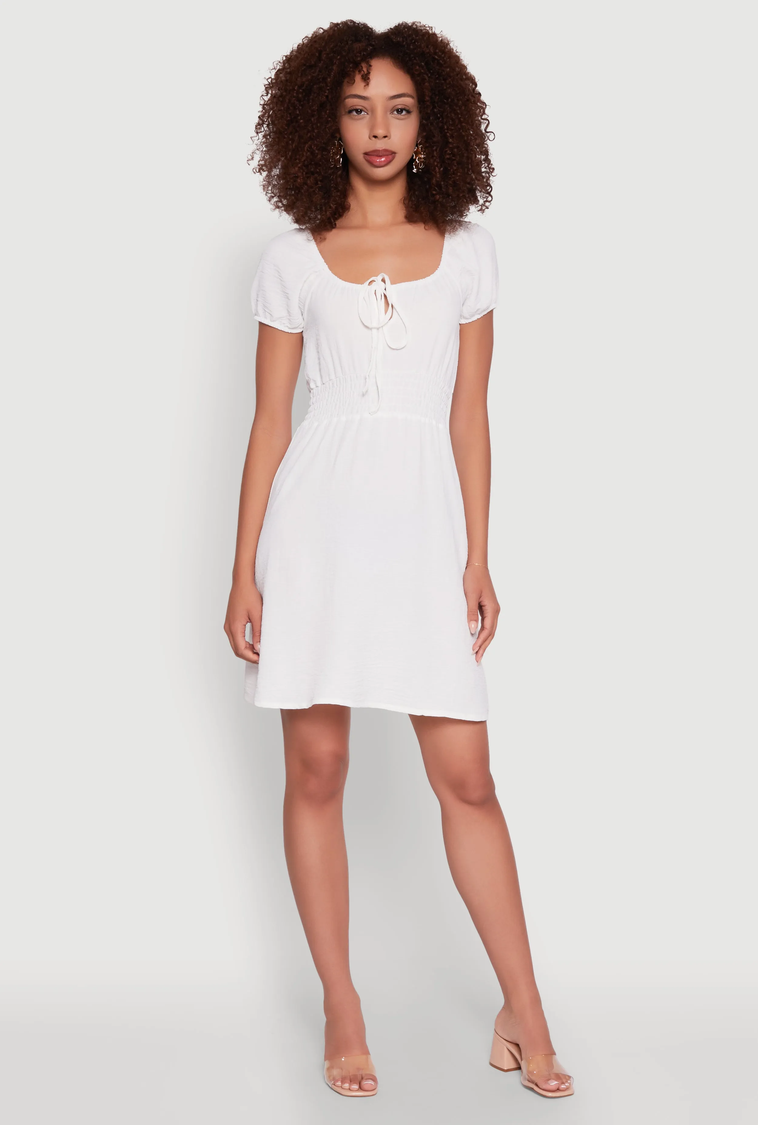 Crepe Knit Puff Sleeve Peasant Dress Summer Style