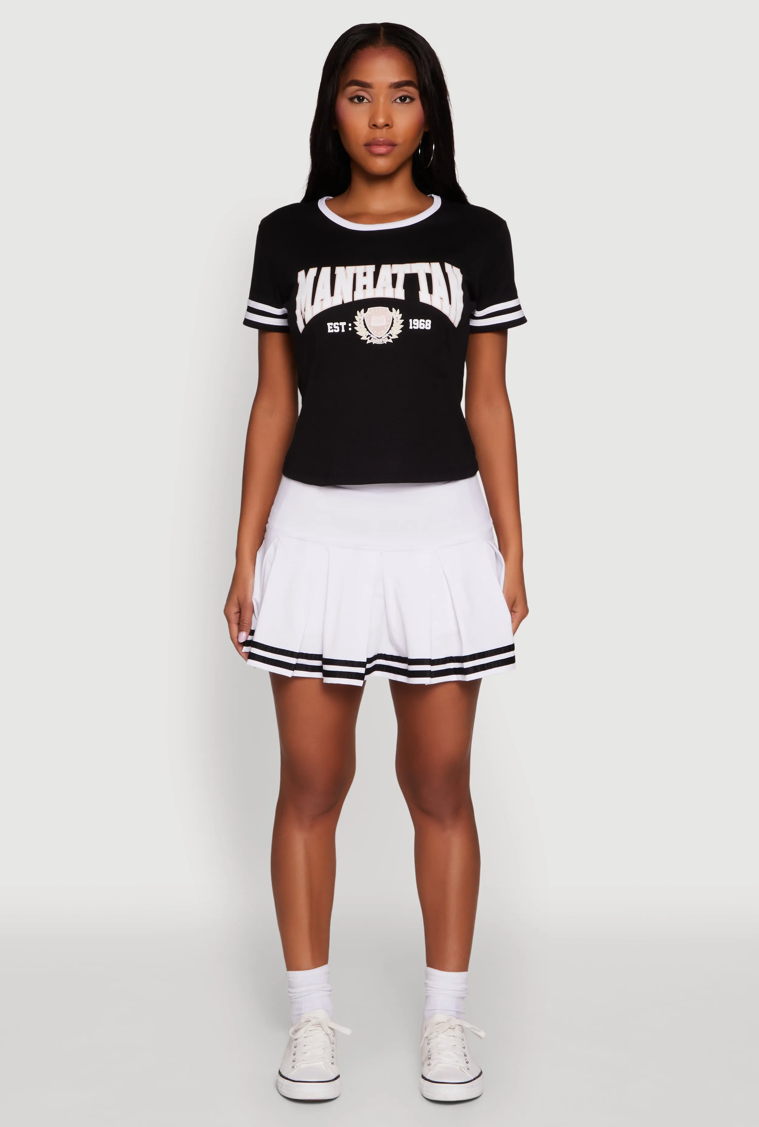 High Shine Handmade Quality Varsity Stripe Drop Waist Pleated Skirt