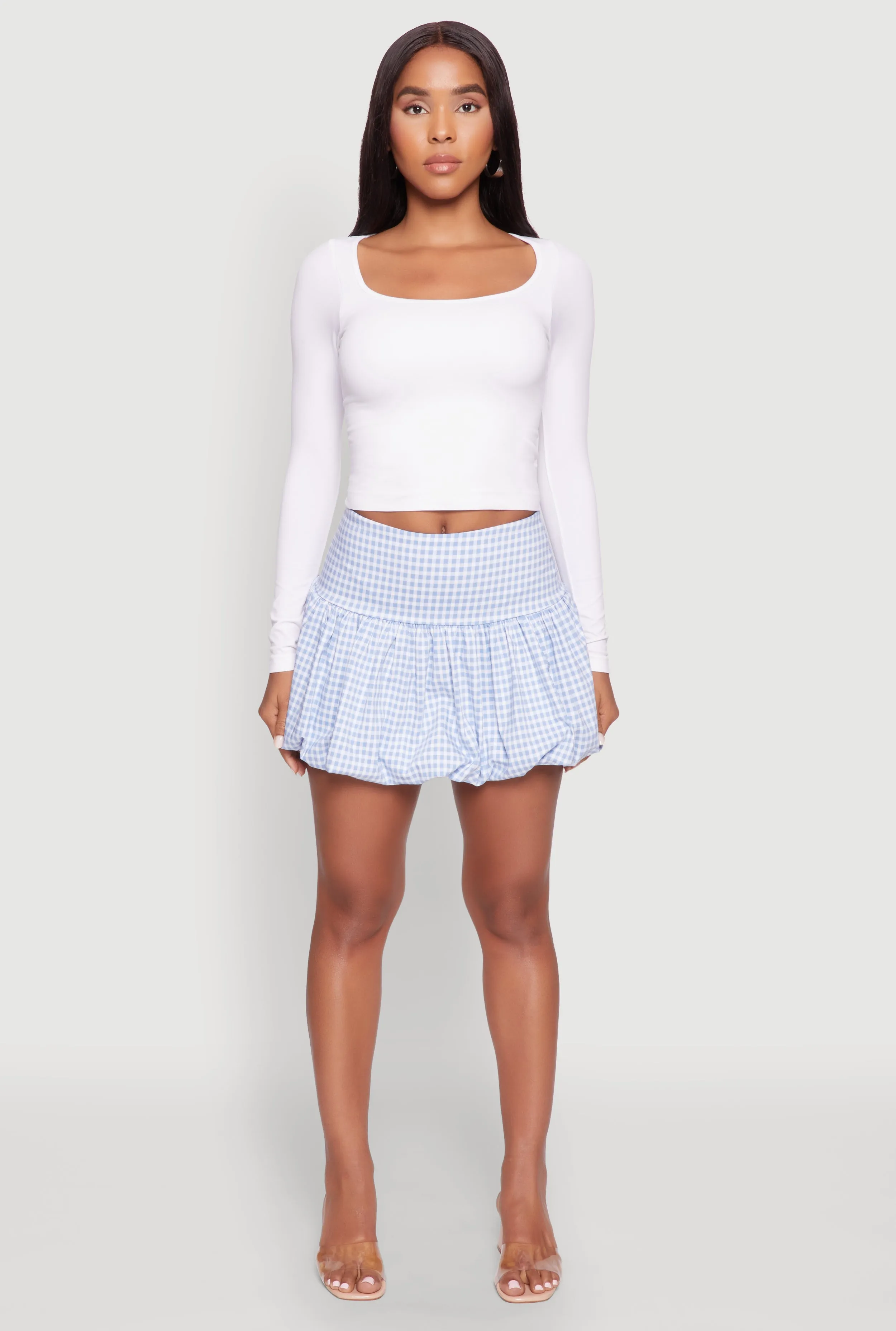 Timeless Trend High low hem Gingham Bubble Skirt