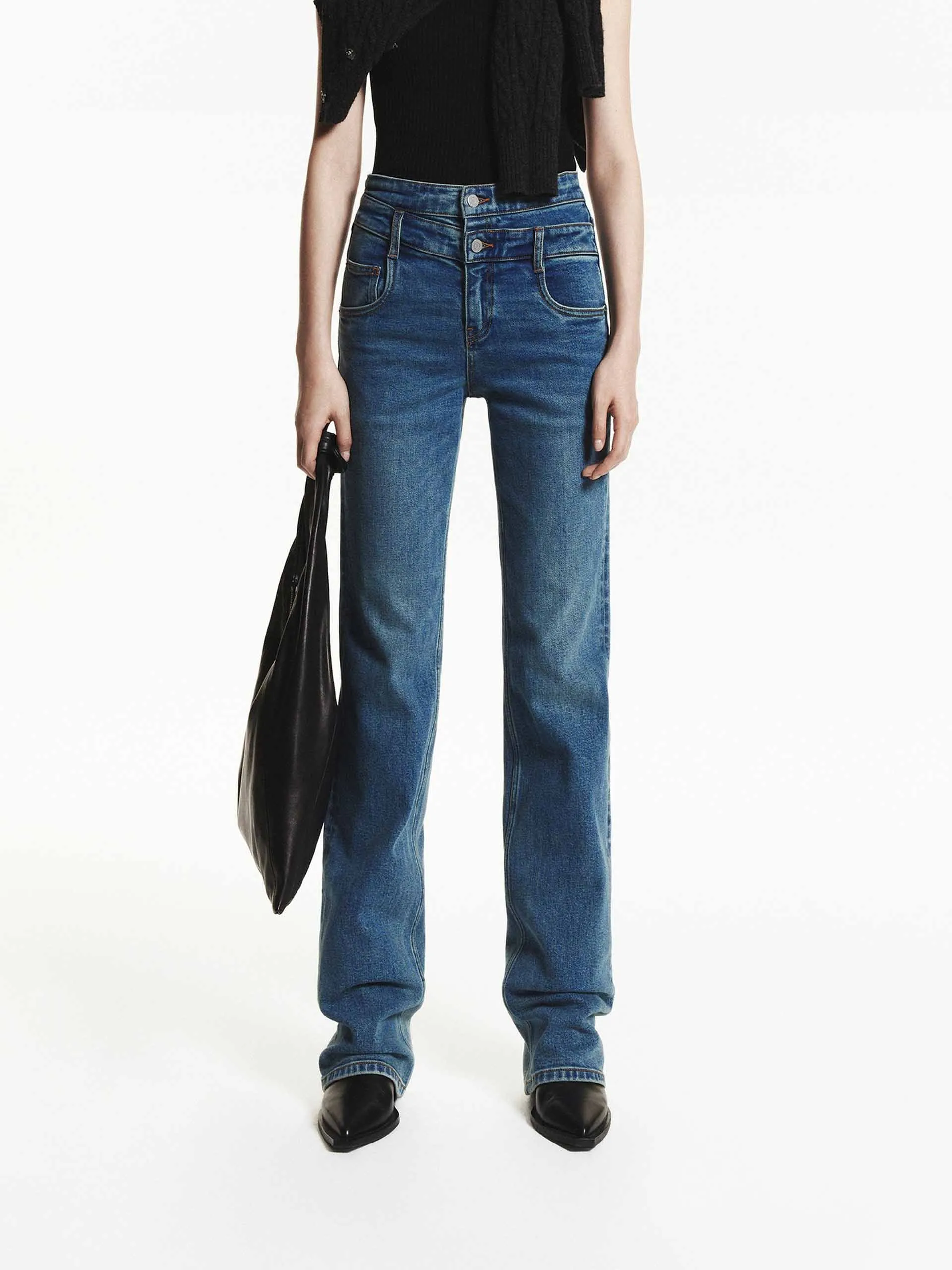 Streetwear Fan Minimalist Style Daily Mix Double Waist Straight Jeans