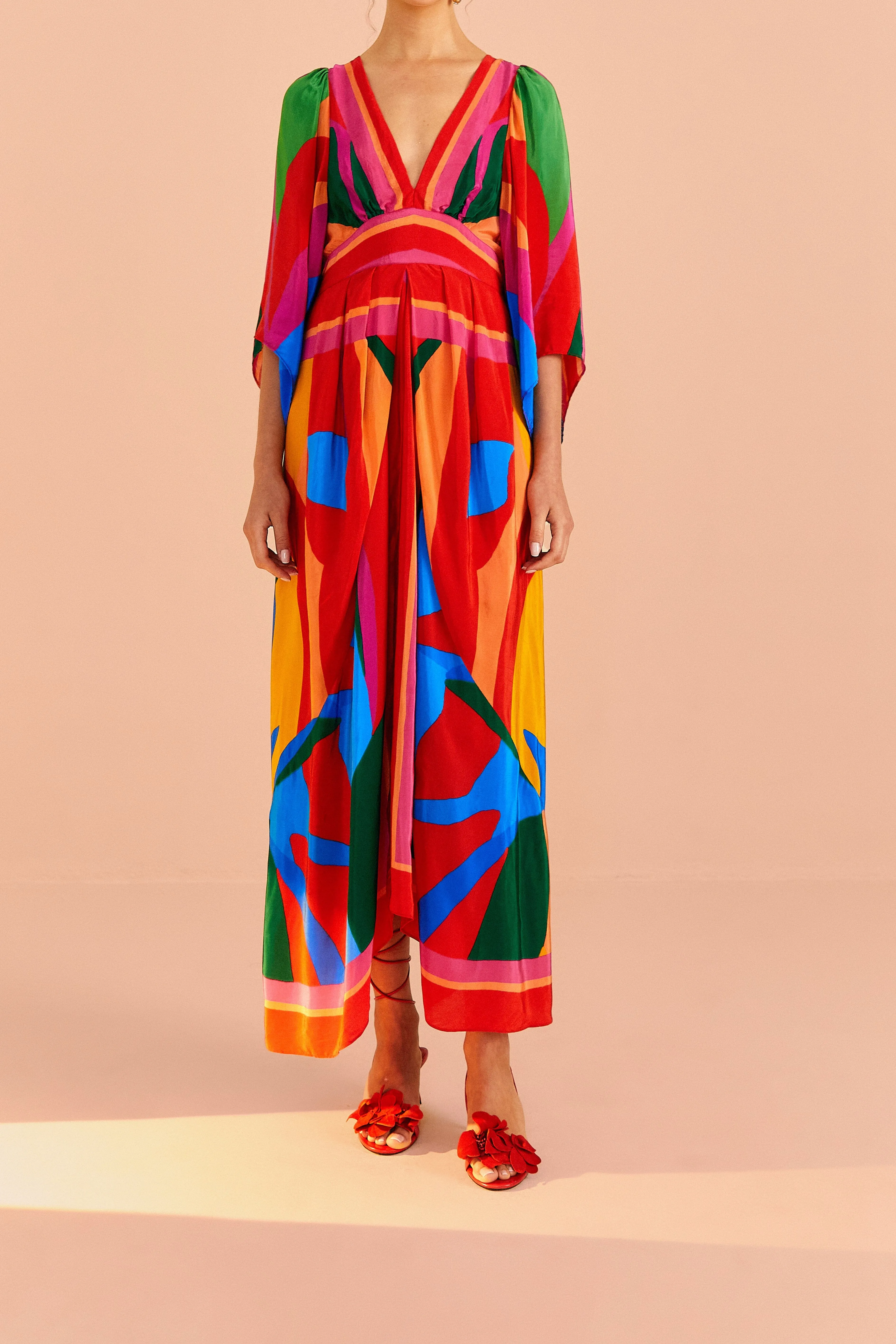Evening Glam Colorful Leaves Midi Dress